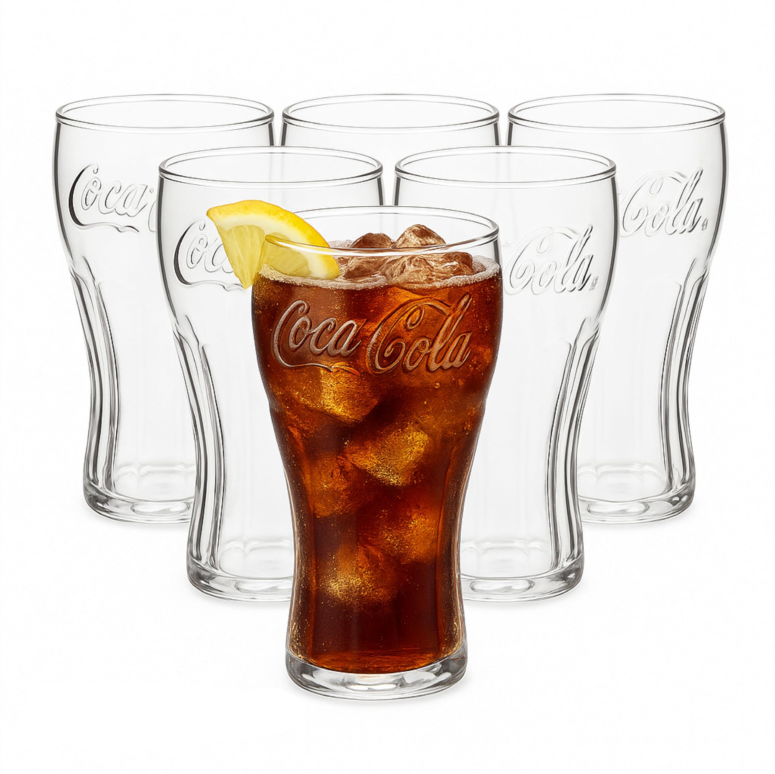 Van Well Coca-Cola Konturglas 6er Set – 0,30 l Gläser geeicht mit geprägtem Schriftzug – Spülmaschinengeeignet – Klassisches Softdrinkglas im Retro-Design