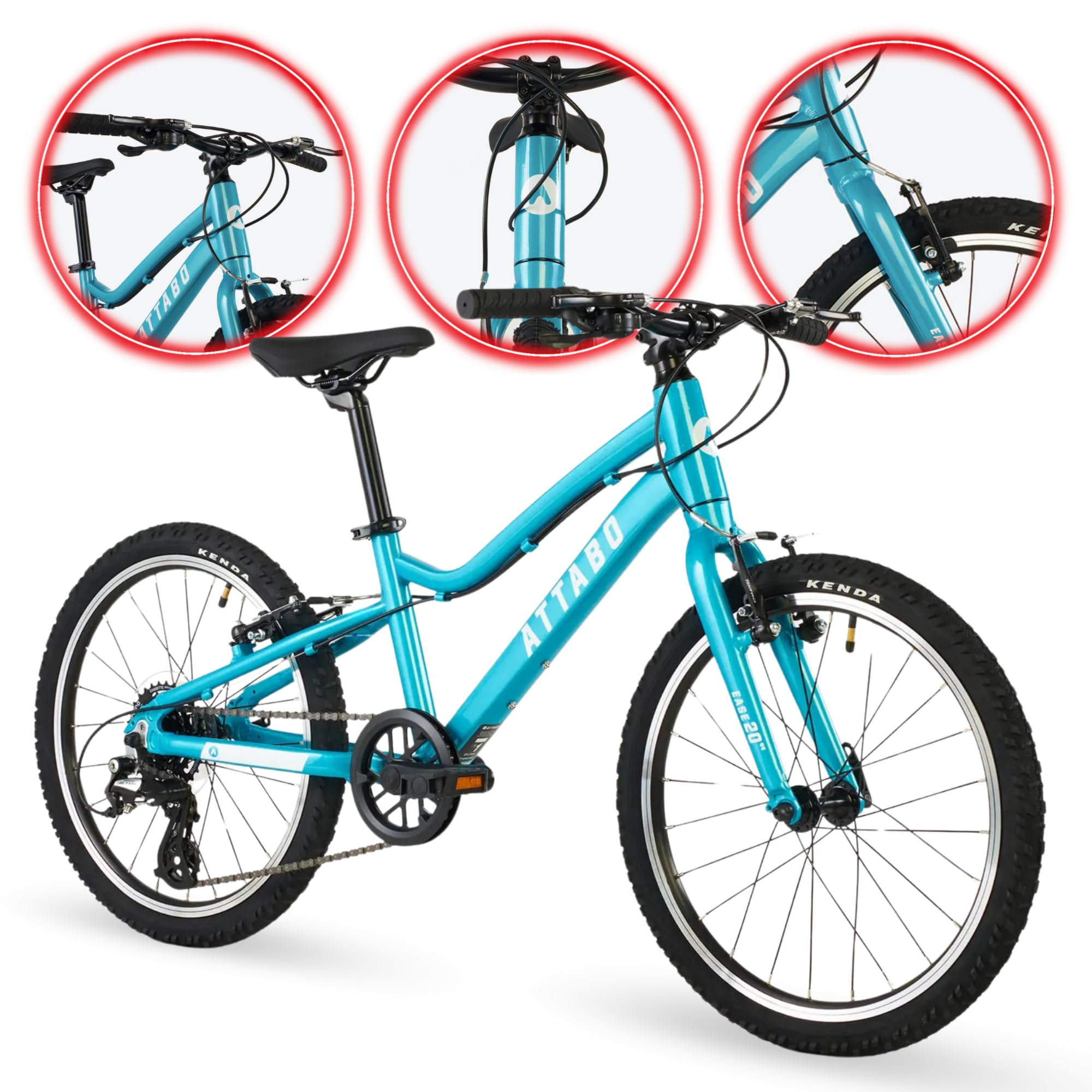 ATTABO Bicicletta per Bambini EASE 20" Leggera Resistente Gradino Basso Manubrio BMX Ergonomico Deragliatore