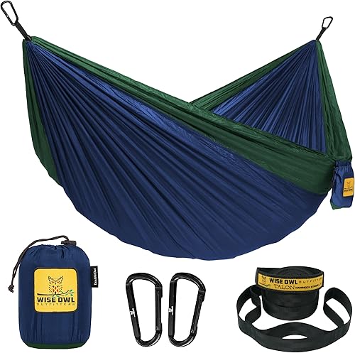 Wise Owl Outfitters Hamaca de camping  Hamaca portátil individual o doble, accesorios de camping para exteriores, interiores con correas de árbol