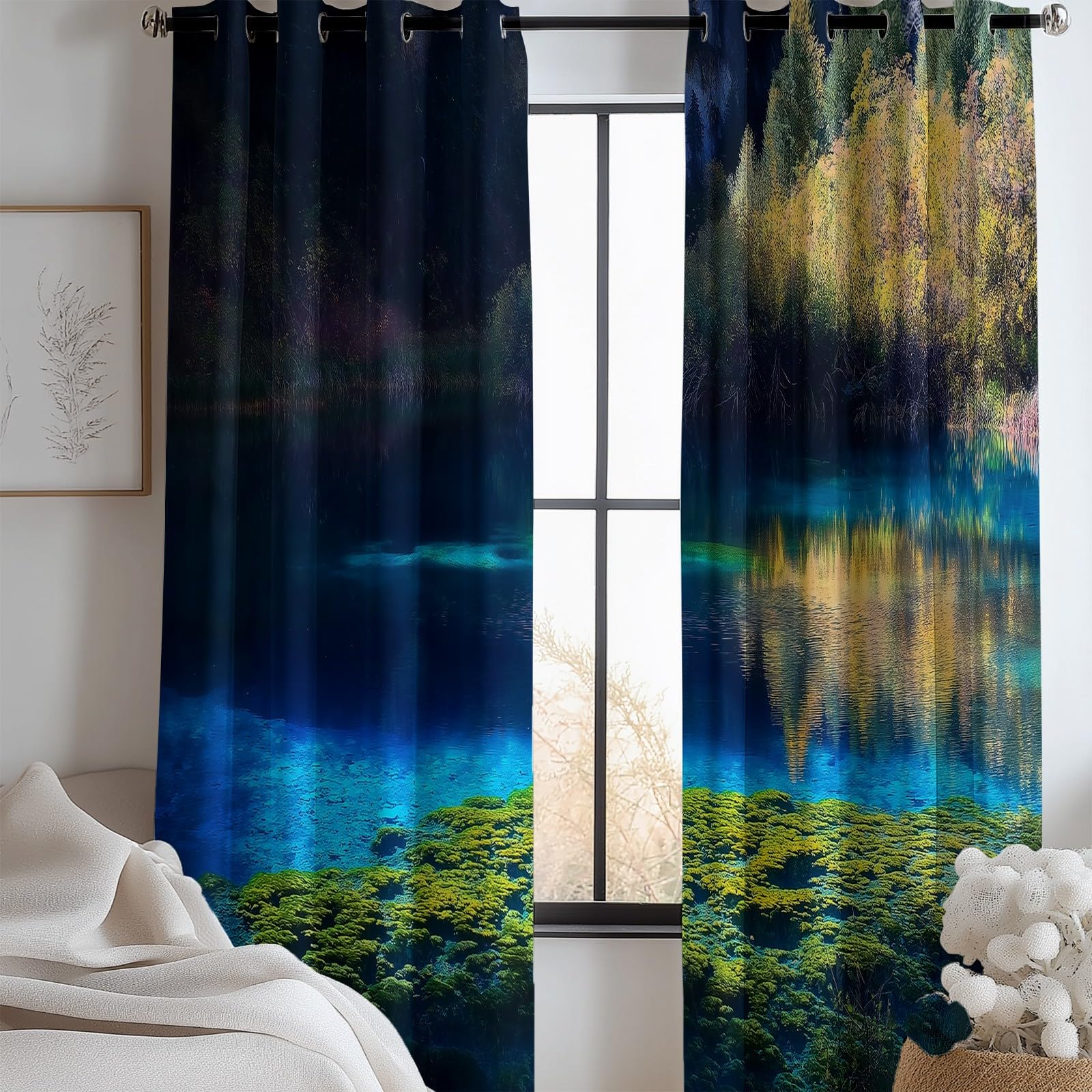 Zasłona zaciemniająca Pejzaże Chin do Jiuzhaigou dł. 140 x wys. 180 cm zasłony zaciemniające zestaw 2 sztuk, zasłony termoizolacyjne i dźwiękowe, zasłony okienne sypialnia dom salon wnętrza