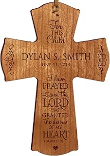 Personalized Baptism 1st Holy Communion Gifts Custom Christening Wall Cross for This Child I Have Prayed and the Lord Has Granted the Desires of My Heart 1 Samuel 1:27 (4.5
