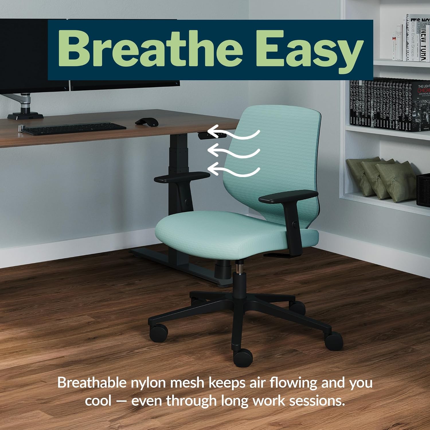Vari Foundation Chair - Ergonomic Home Office Desk Chair + Adjustable Height, Tilt, and Armrests, Breathable Mesh, Lumbar Support - Swivel Rolling Task Chair for Office or Study (Seaside Blue)