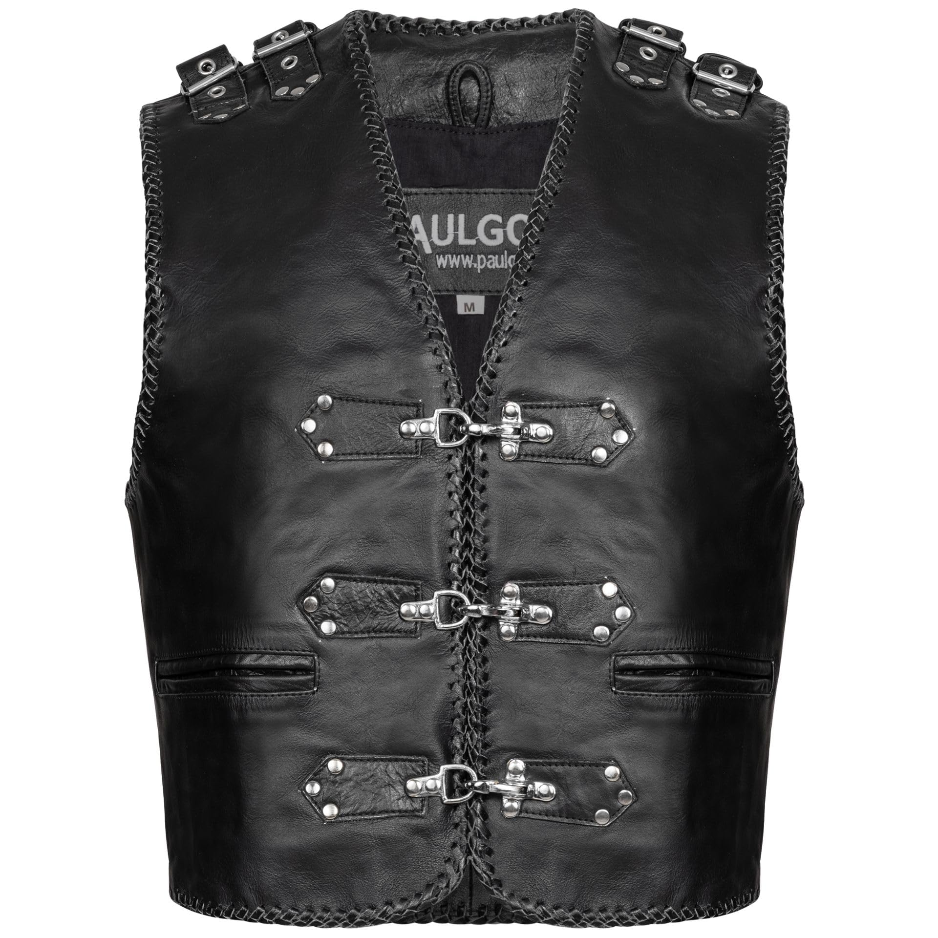 PAULGOS Lederweste Weste Kutte Leder Biker Rocker Motorrad Clubweste Bikerweste Motorradweste Schwarz BW7