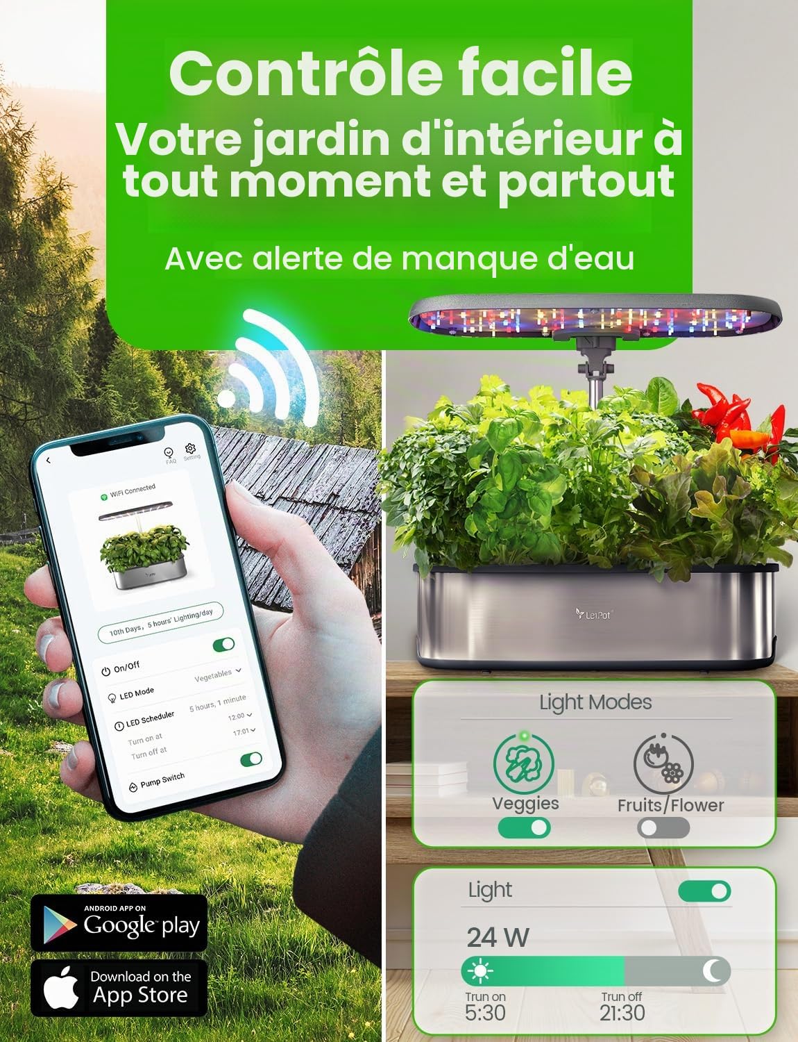 LETPOT LPH-SE Système de Culture Hydroponique, Kit de Jardin d'Herbes Intelligent de 12 Bacs pour Intérieur, Jardin d'Intérieur, Contrôle par APP & WiFi, avec LED de Croissance 24W, Réservoir d'Eau