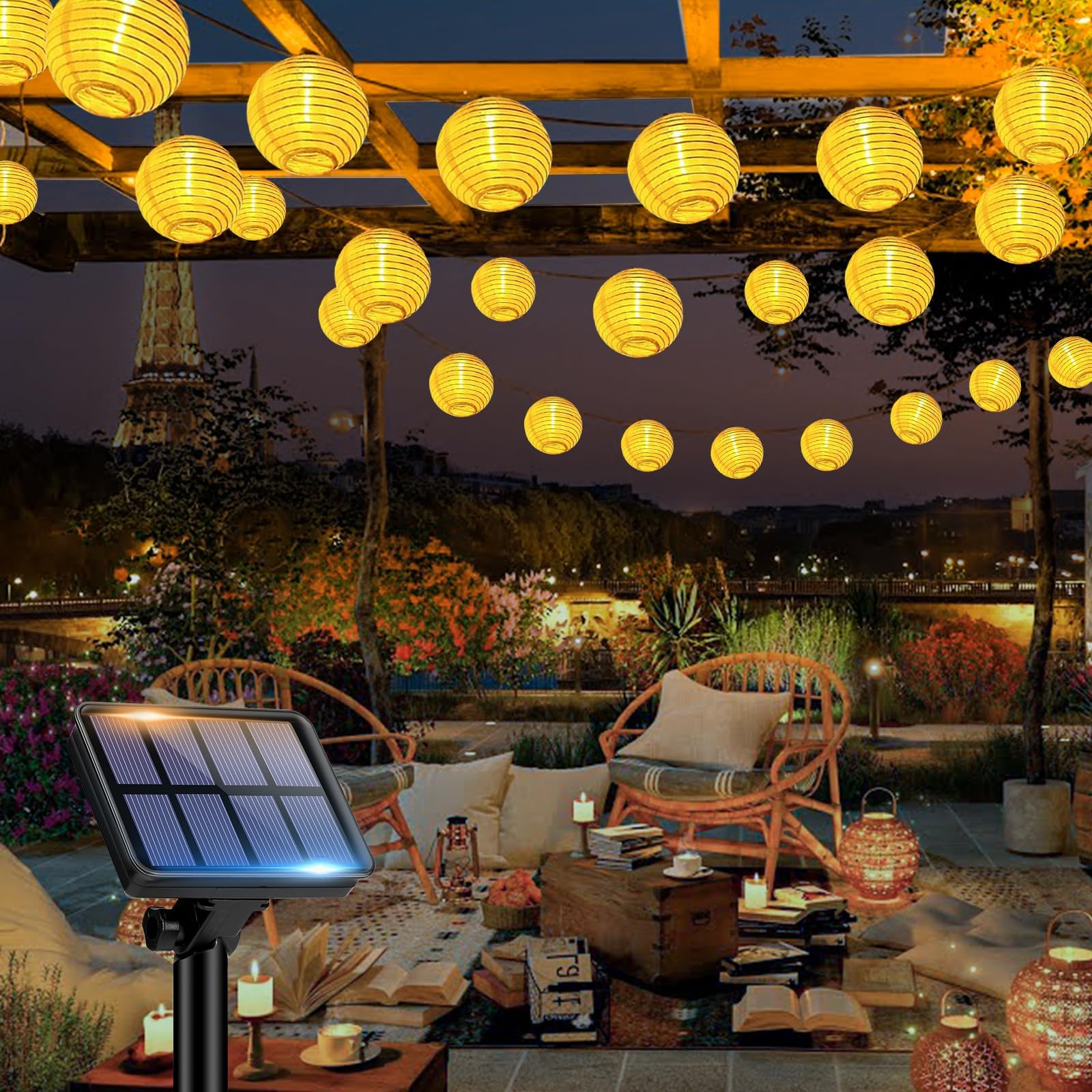 KINGCOO Solar-Lichterkette Mit 20 Rattan-Kugeln – Warmweiß, 4,8 M, Für Garten, Balkon & Party