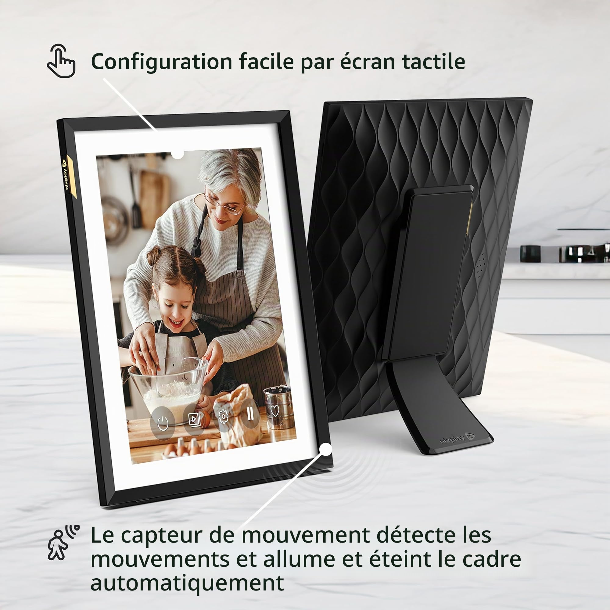 Nixplay 10,1 Pouces Cadre Photo numérique Intelligent WiFi écran Tactile (W10P), Classic Mat Noir, Partagez instantanément des Clips vidéo et Photos par e-Mail ou Via l'application Mobile