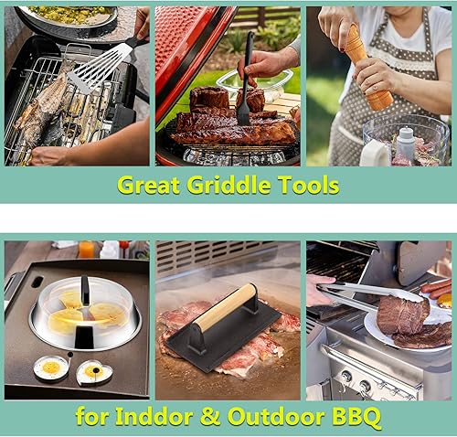 Miniatura 5 de HaSteeL Juego de 25 accesorios para plancha, juego de herramientas de teppanyak de acero inoxidable con espátulas de metal, cúpulas de fusión,