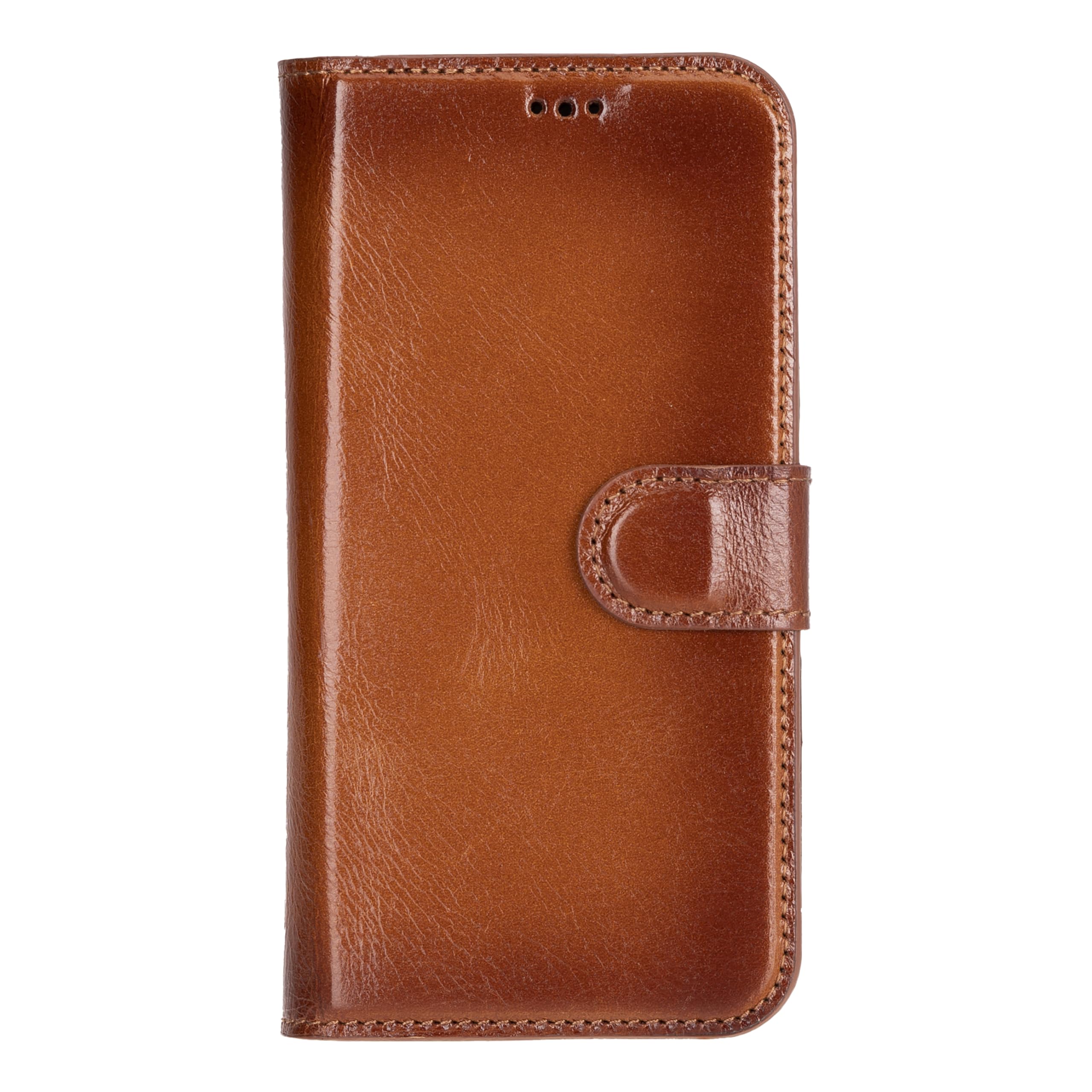 Funda tipo cartera de piel auténtica compatible con iPhone 16 (6.1 pulgadas), bloqueo RFID, tarjetero, soporta carga compatible con MagSafe, cierre magnético (bronceado rústico)