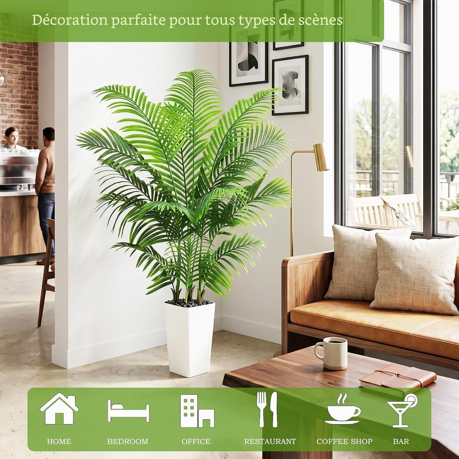 Palmier Artificiel Arnusa en Pot Blanc 150cm, Plante Artificielle Areca Interieur, Arbre Artificiel Décorative Vert pour Salon Balcon Chambre Bureau (1, Pot Blanc, 150cm)