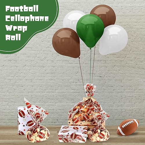 Miniatura 7 de Gueevin Rollo de papel de celofán con temática de fútbol de 16 pulgadas x 98 pies, papel de regalo de fútbol más grueso, cesta transparente grande,