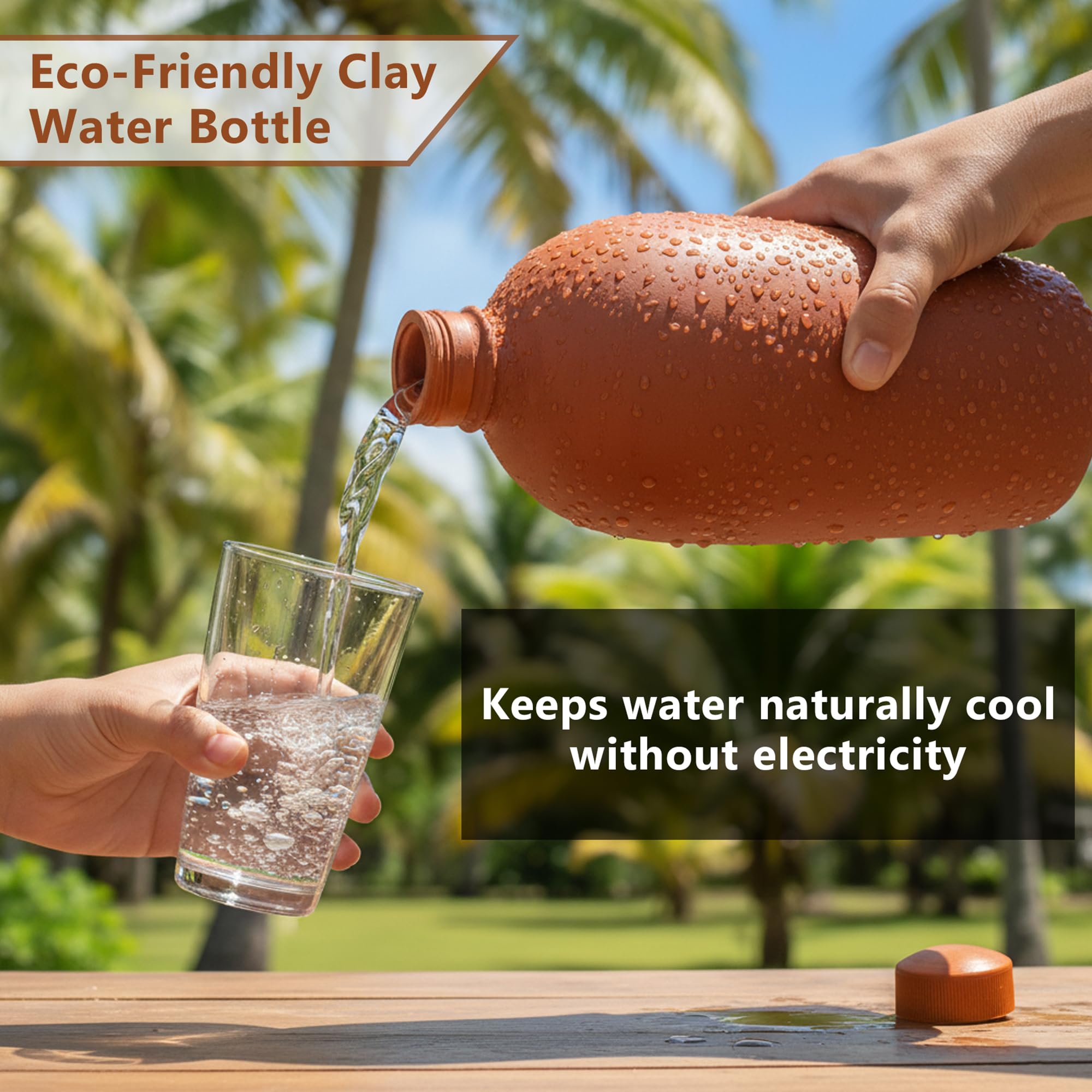 Natural Terracotta Water Bottle - Keeps Water Cool! -3