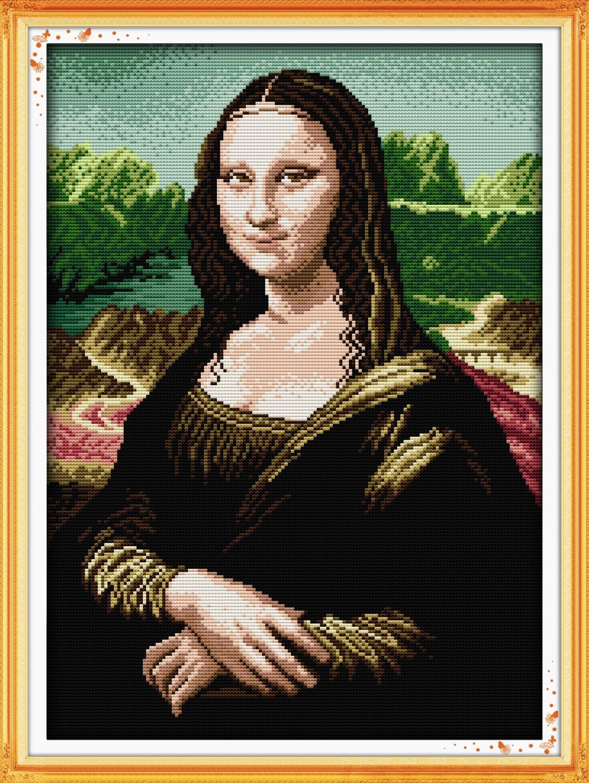 YEESAM ART Cross Stitch Kits for Adults Beginners Mona Lisa by Leonardo da Vinci Pre Printed 14ct, DIY Stamped Embroidery Starter Kit Easy Sewing Set Home Decor