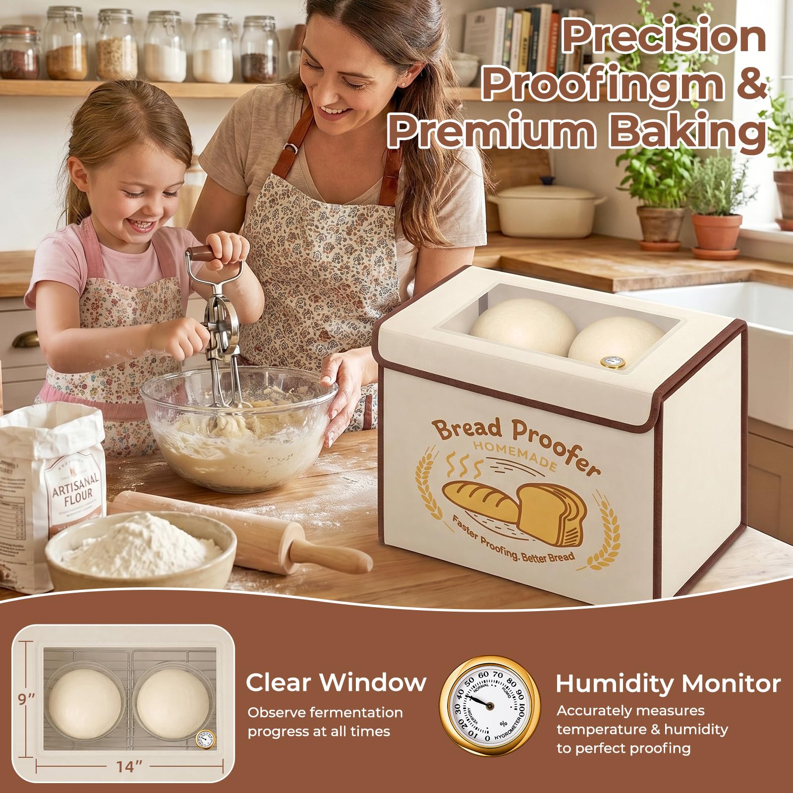 Extra große Faltbare Brotgärbox mit 10-45°C Temperaturkontrolle & 48H Timer, Teigproofer mit Hygrometer, Metallgestell, Sauerteig-Starterwärmer Sauerteig-Proofer Box für die Herstellung von Brot