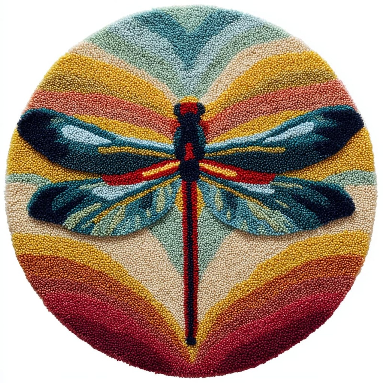 WallustrioaW DIY Latch Hook Rug Kits with Printed Canvas,Cartoon Dragonfly,Floor Mat Crochet,Carpet Tapestry for Adult Craft Kits for Women,Relaxing Home Art Project,50x50cm