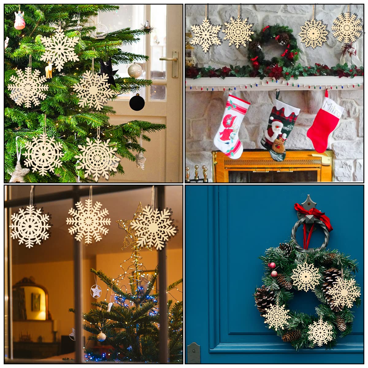 SUPVOX 20 Fiocchi Di Neve In Legno Con Corda Di Iuta - Decorazioni Natalizie Per Albero, Fai Da Te, Bomboniere E Addobbi Feste