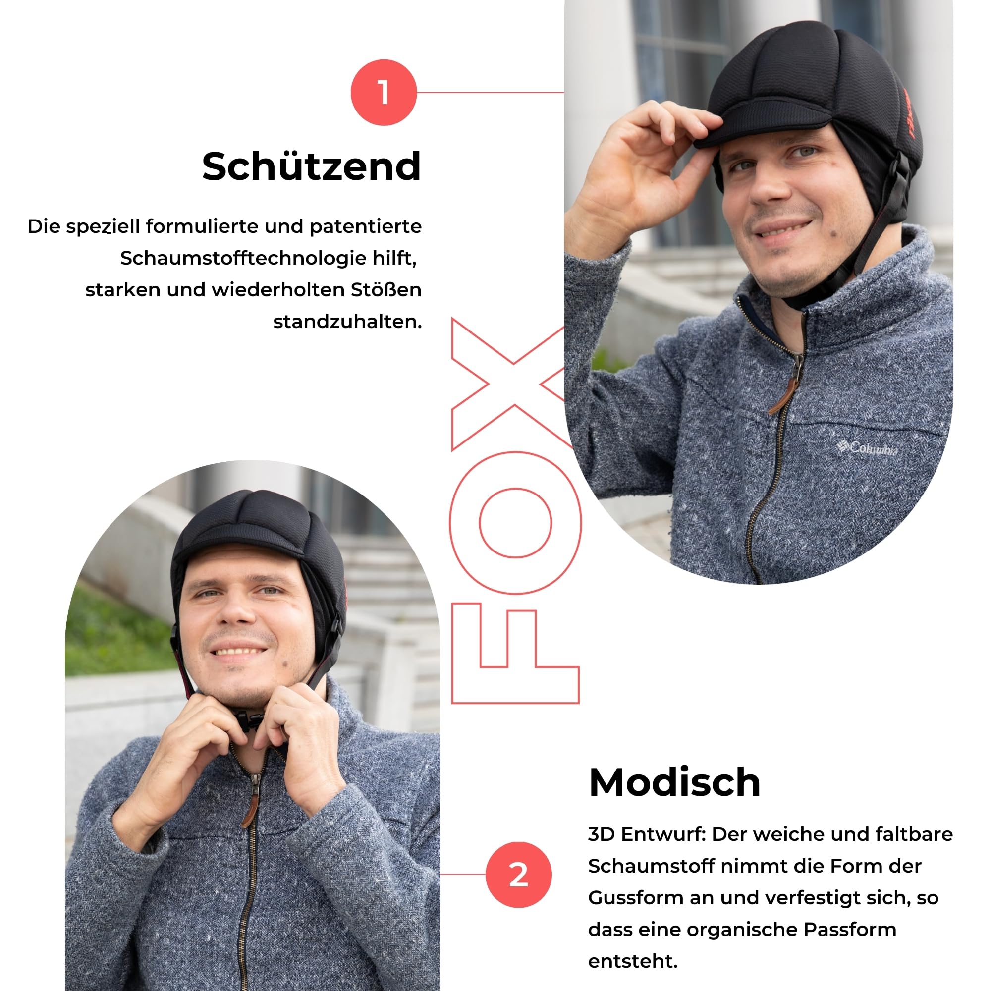 Ribcap Fox Medizinischer Schutzhelm – Sicherer und Stilvoller Kopfschutz für Sturzgefährdete | Schwarz | Ideal für Epilepsie, Erwachsene, Senioren und alle Aktivitäten