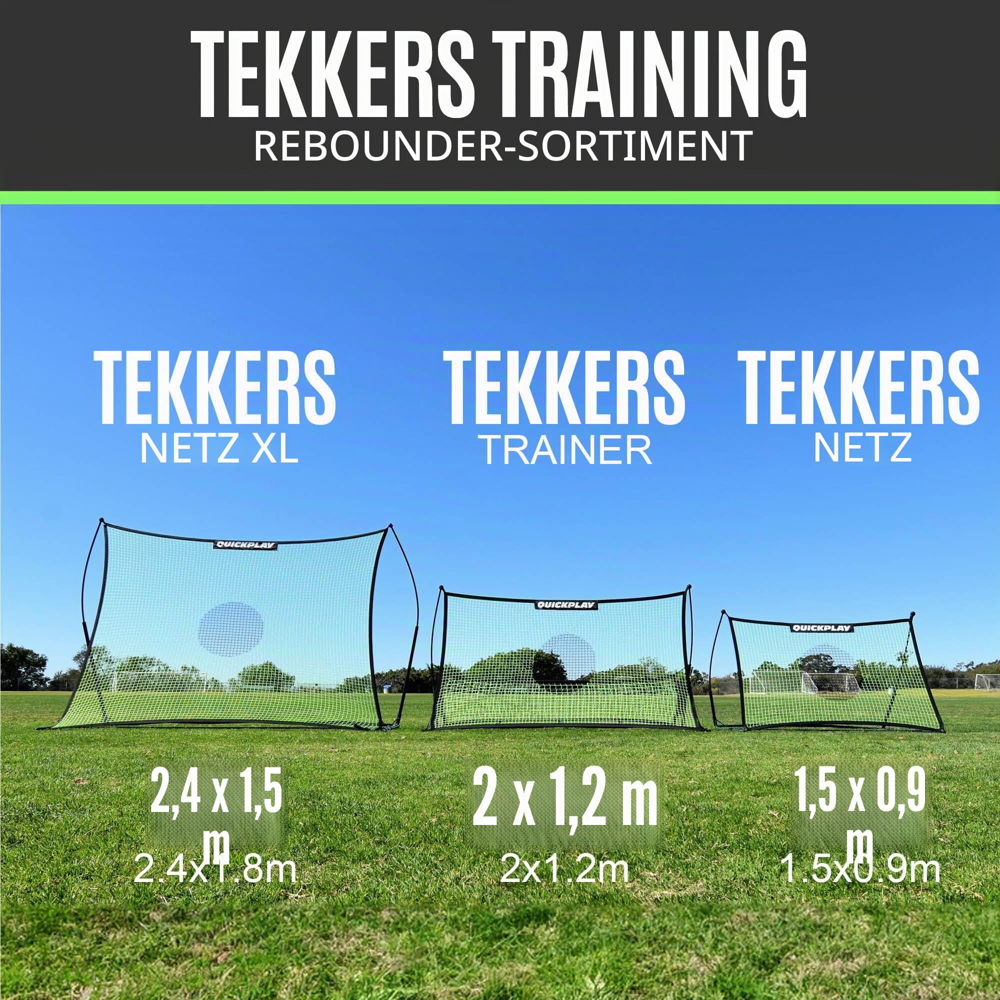 QUICKPLAY TEKKERS Rebounder Für Fußball Professioneller Fußball Rebounder - Tragbare Trainingswand 200x120 cm - 2 in 1 Netz System für Passspiel & Techniktraining