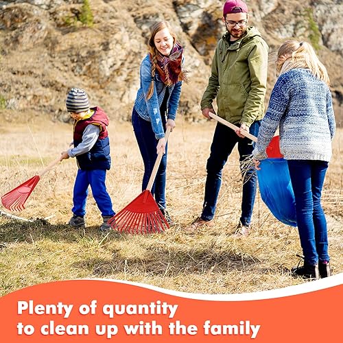 Miniatura 7 de 6 rastrillos para niños de 38 pulgadas con mango de madera dura, mango desmontable, herramientas de cuidado del césped para barrer hojas y ordenar