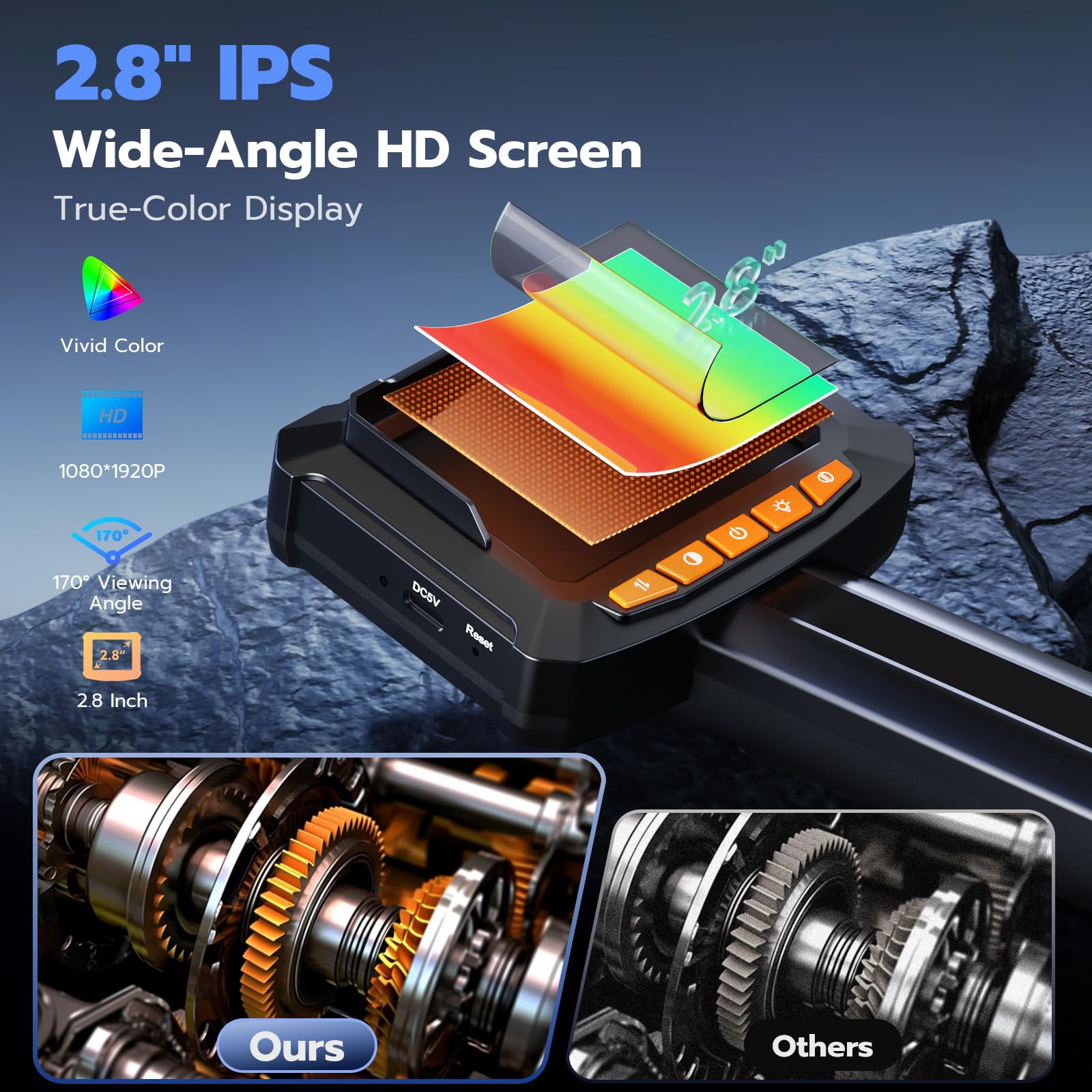 Endoscope Camera with Light, 2.8" IPS 1080P HD Handheld Borescope, 8 Adjustable LEDs, 16.4ft Semi-Rigid Snake Inspection Camera, IP67 Waterproof, for Automotive, Sewer, HVAC, Men Tools Cool Gadgets