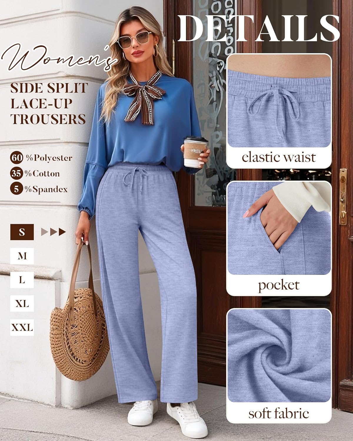 4 Pack Women's Lounge Pants, Comfy Wide Leg Yoga Pants High Waisted Drawstring Baggy Sweatpants with Pockets - Image 4