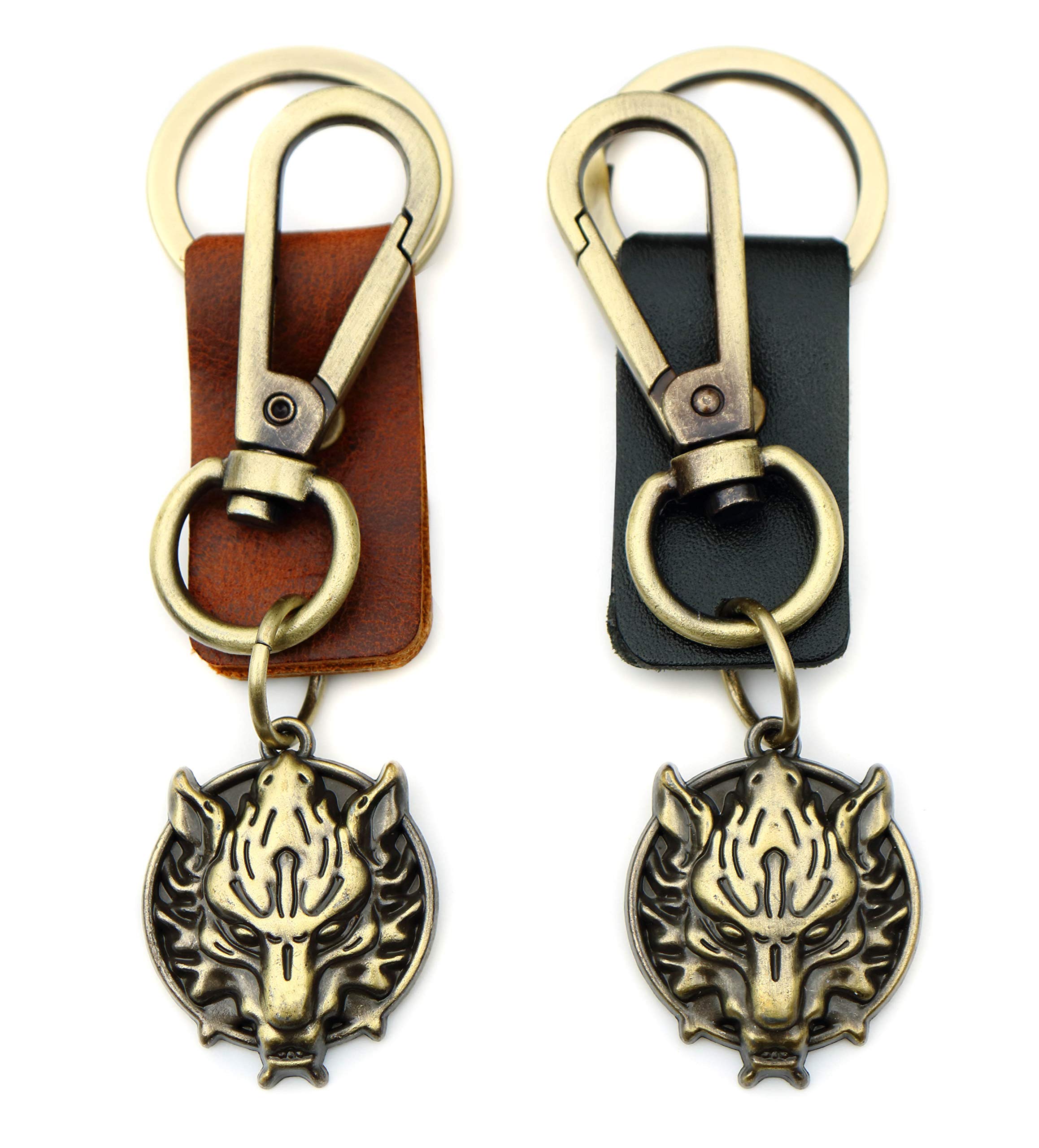 AuPra Wolf Keyring Gift for Women & Men | Handmade Brown Leather Animal Key Ring | Vintage Charm for Home, Car & Door Keys | Red Keychain Present for Her & Him