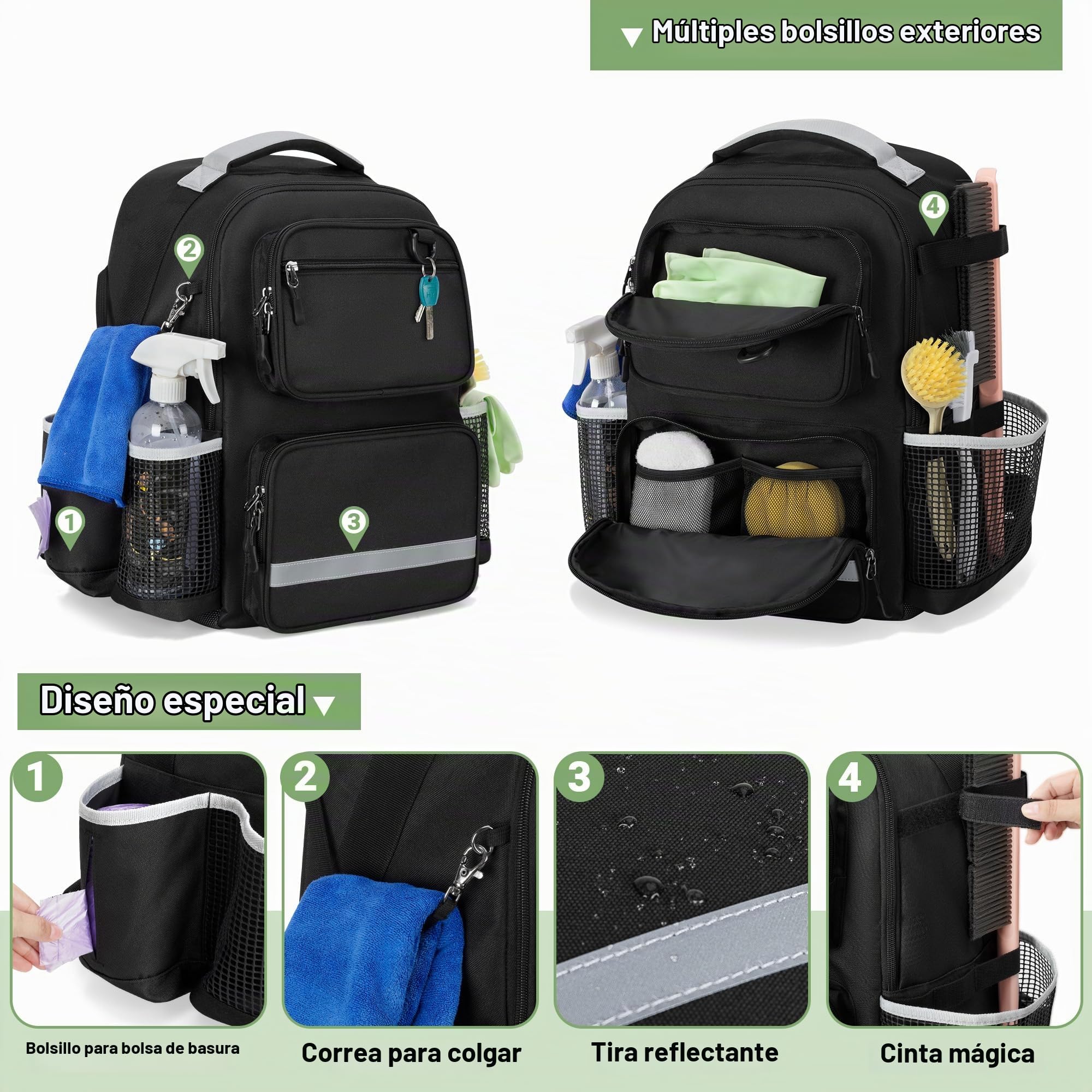 HODRANT Mochila de Limpieza, Solo la Mochila | Mochila Grande para Artículos de Limpieza con Base Rígida y Fondo Impermeable, para El Hogar y El Automóvil