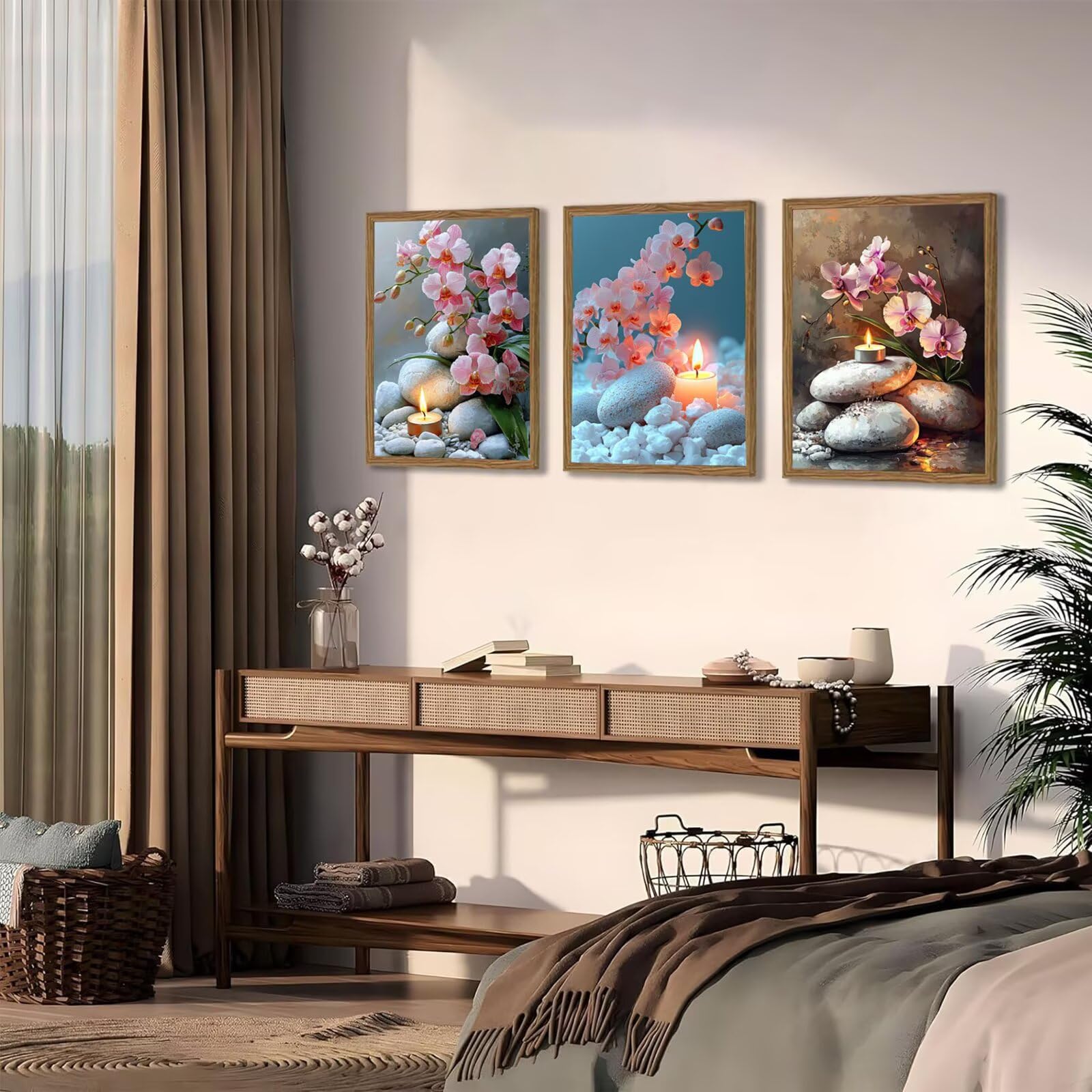 Generico Cnyaunfi 3 Pezzi Fiore Pittura Diamante Fai-Da-Te, 5D Bianco Diamond Painting Kit Completo per Hobby Creativi Adulti, Per La Decorazione Della Parete Di Casa 70x90cm YF-3216
