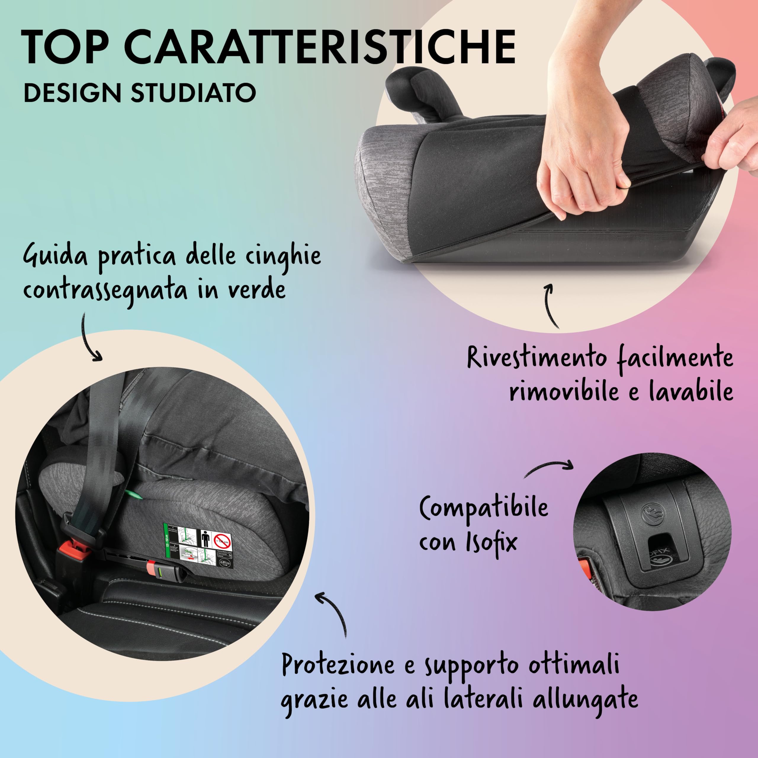 WALSER seggiolino auto ISOFIX, seggiolino auto 125-150 cm, sedile veicolo Raffi ultima norma 2024 ECE R 129, sedile veicolo bambino nero/grigio