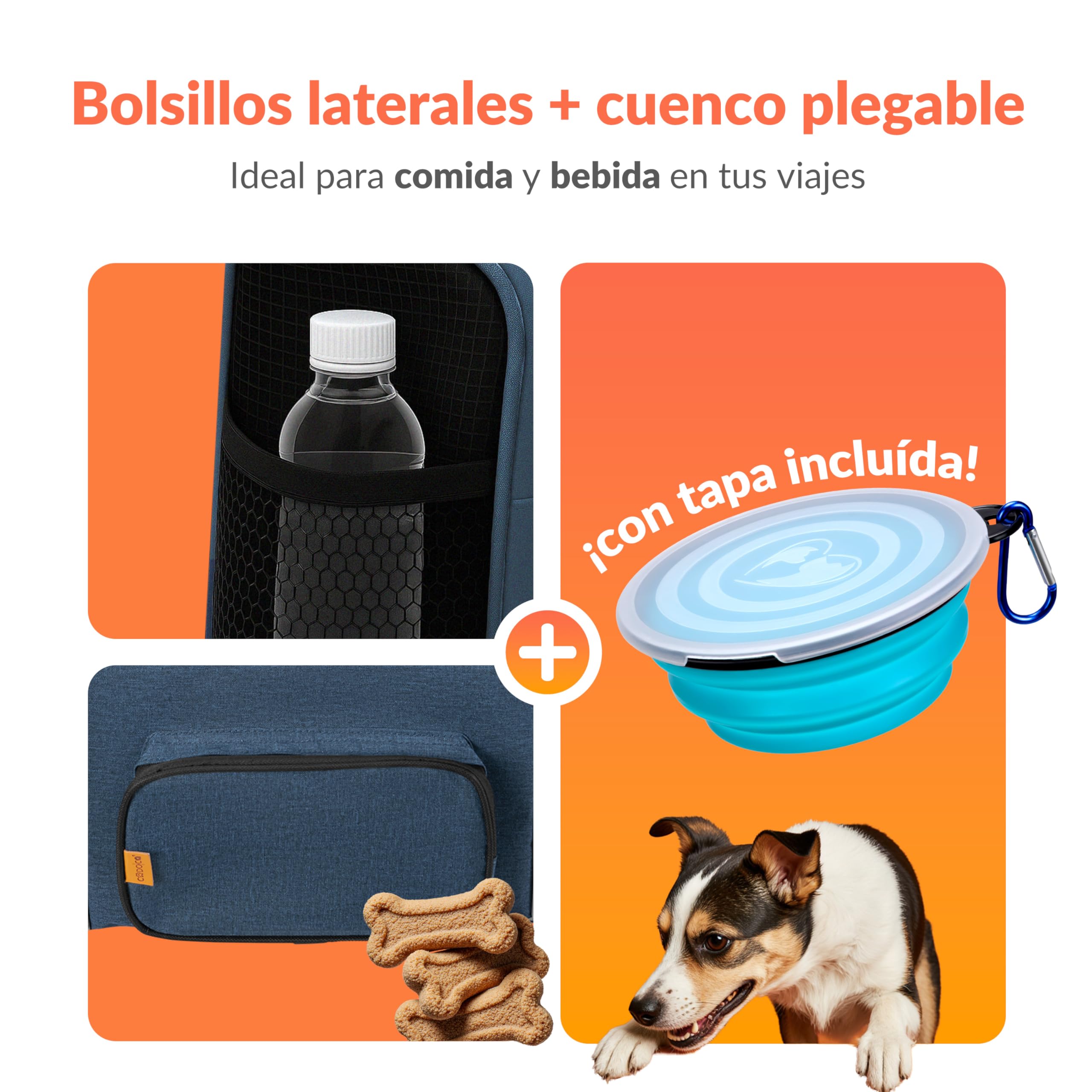CADOCA® Transportín Perros Gatos Plegable Bolsa Transporte Mascotas Cojín Comedero Bandas Reflectantes Compacto Ligero Viajes Coche Tren Azul