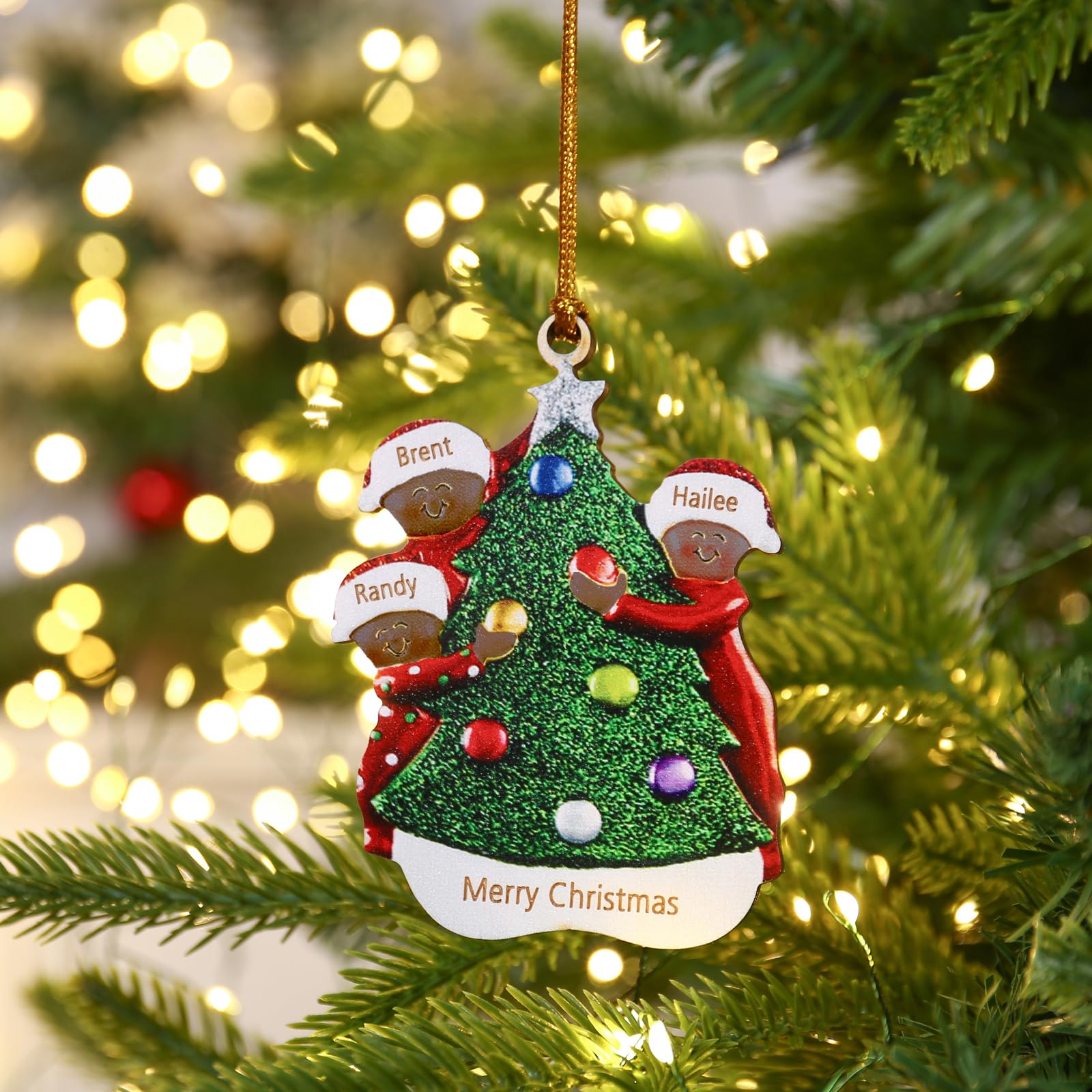 Jeweidea Personalised Christmas Tree Ornament with Names Family 2024 Christmas Tree Decoration Wooden Baubles Christmas Decorations Indoor for Home, Fireplace, (B-Names 3)