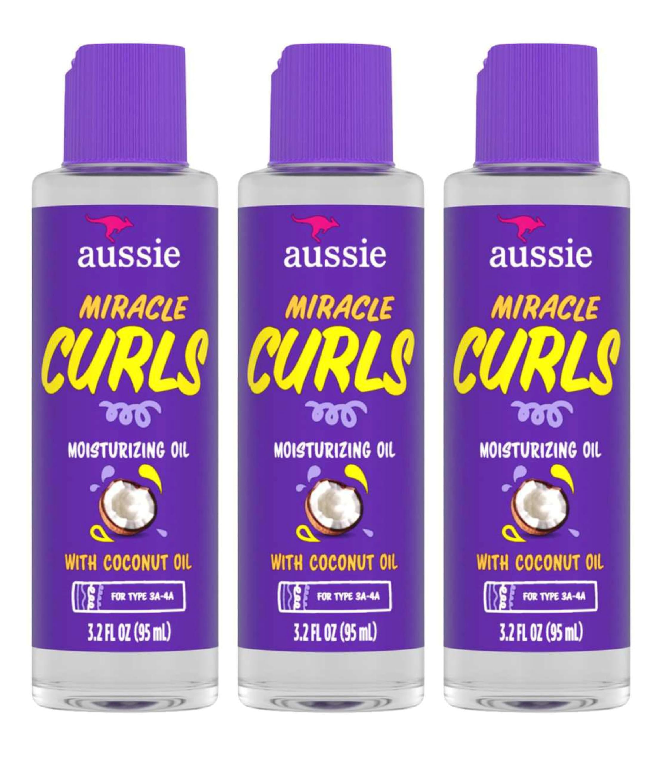 Miracle Curls Moisturizing Oil Hair Treatment With Coconut Oil 3.2 Fl oz (Pack of 3)