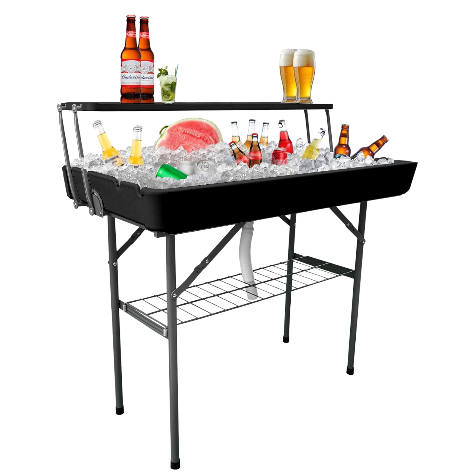 Mesa plegable enfriadora de hielo de 2 niveles con manguera de drenaje, negra miniatura 7