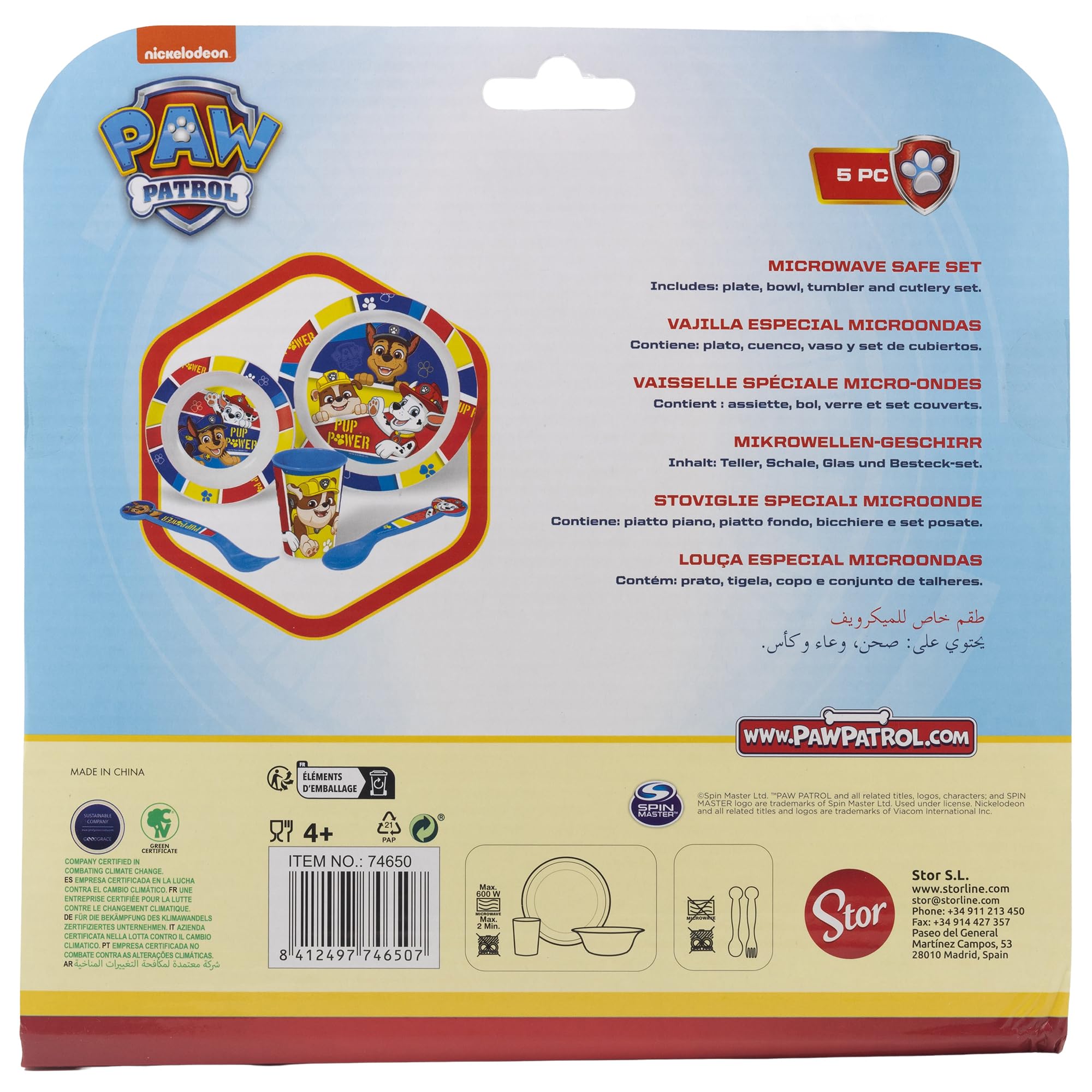 SET MICRO 5 PCS (PLATO, CUENCO, VASO 260 ML Y CUBIERTOS) PAW PATROL PUP POWER