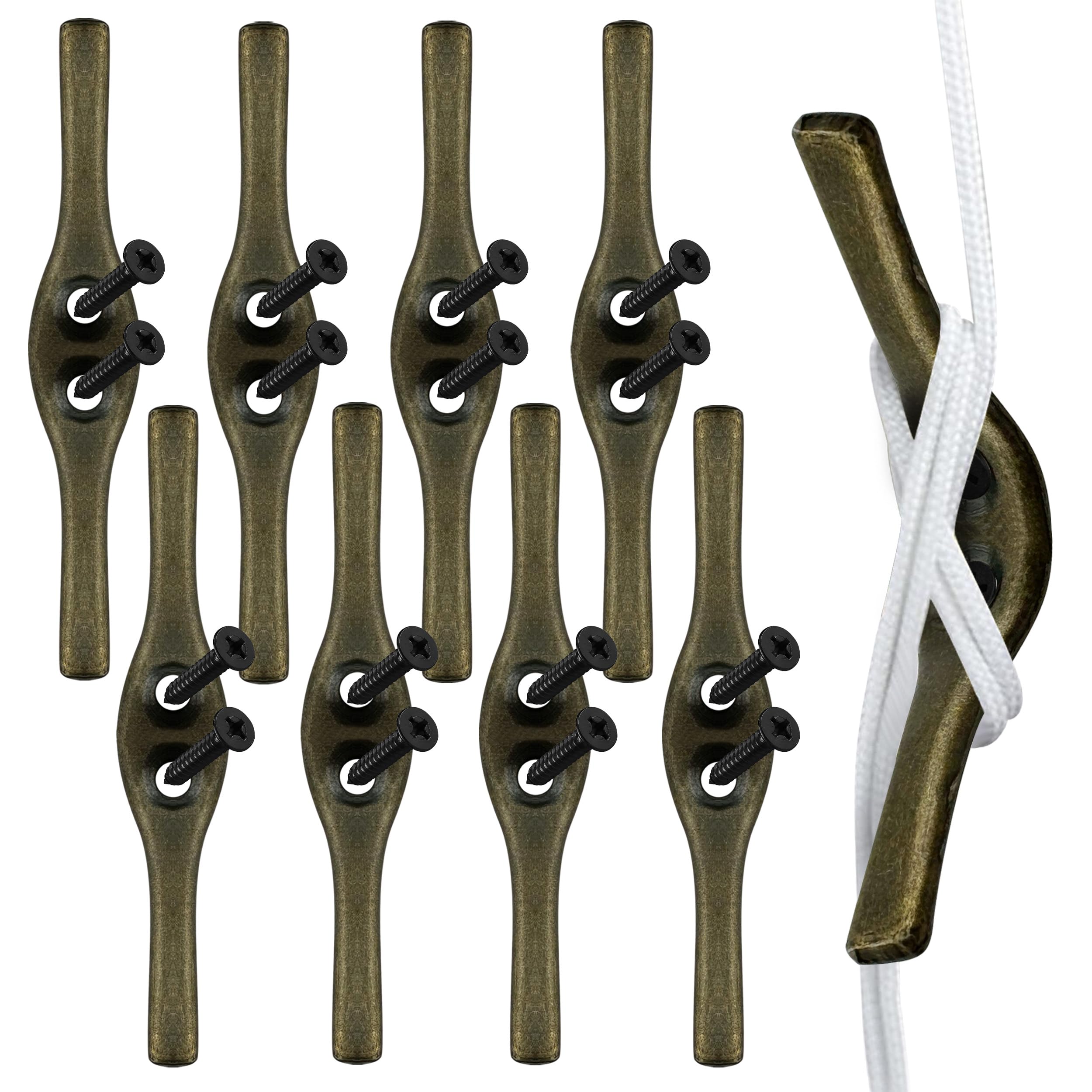 Amazing Drapery Hardware Antique Brass 3" Blind Cord Cleats - Premium Cast Metal Vintage-Style Cord Winders For Window Blinds And Shades, 8 Pack With Screws