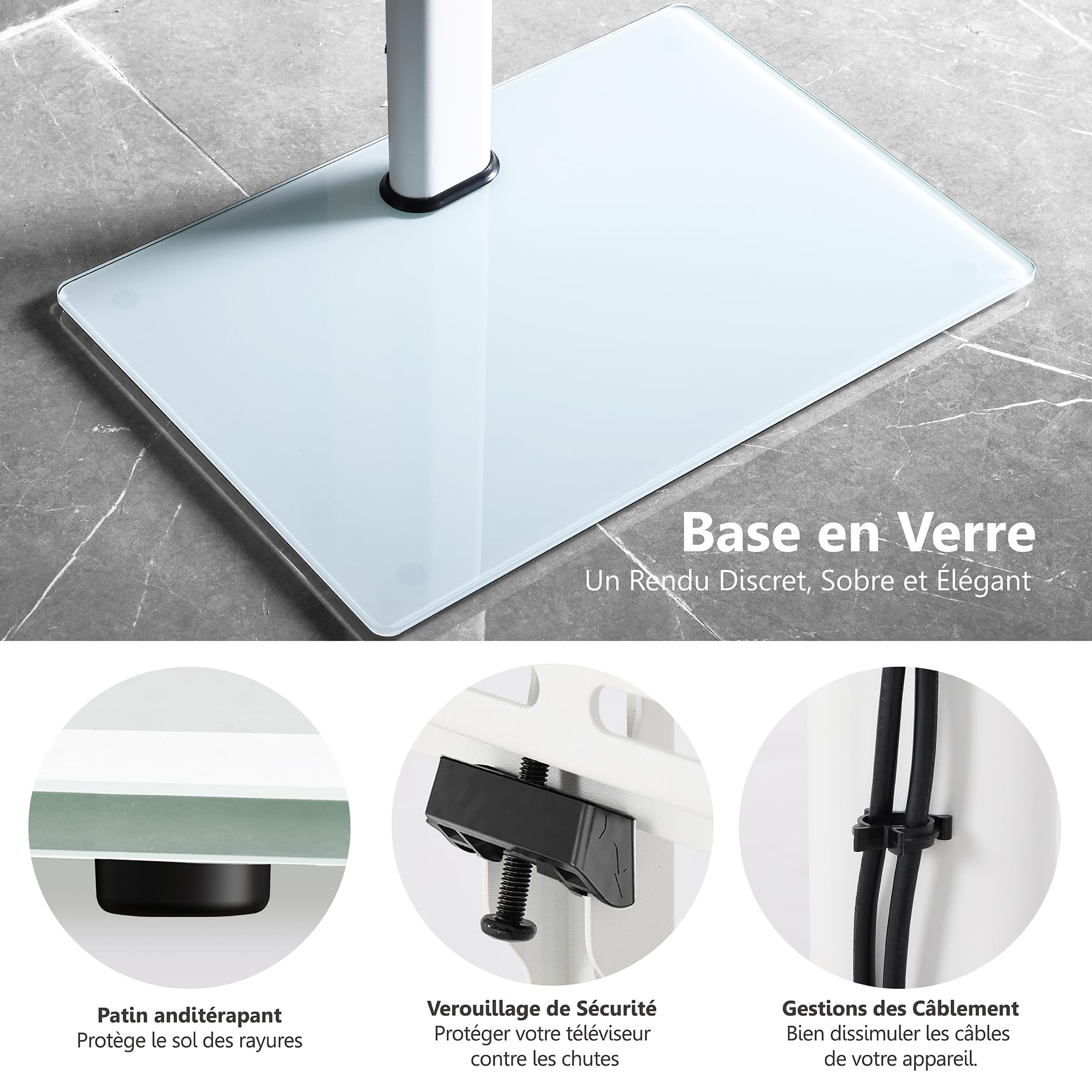 FITUEYES Support TV sur Pied pour TV de 32 à 60 Pouces, Pied TV Réglable en Hauteur jusqu'à 30 kg Max VESA 600 x 400 mm, Blanc