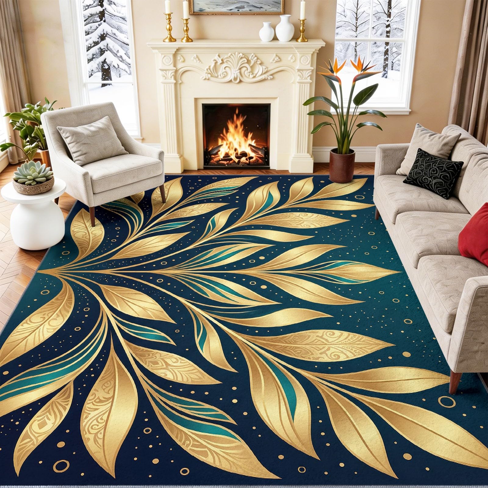 Tappeto retrò per soggiorno, lavabile, grande (chi), 60 x 90 cm, leggero, lussuoso, moderno, con piante in metallo, antiscivolo, a pelo basso, morbido, resistente, adatto per bambini e animali