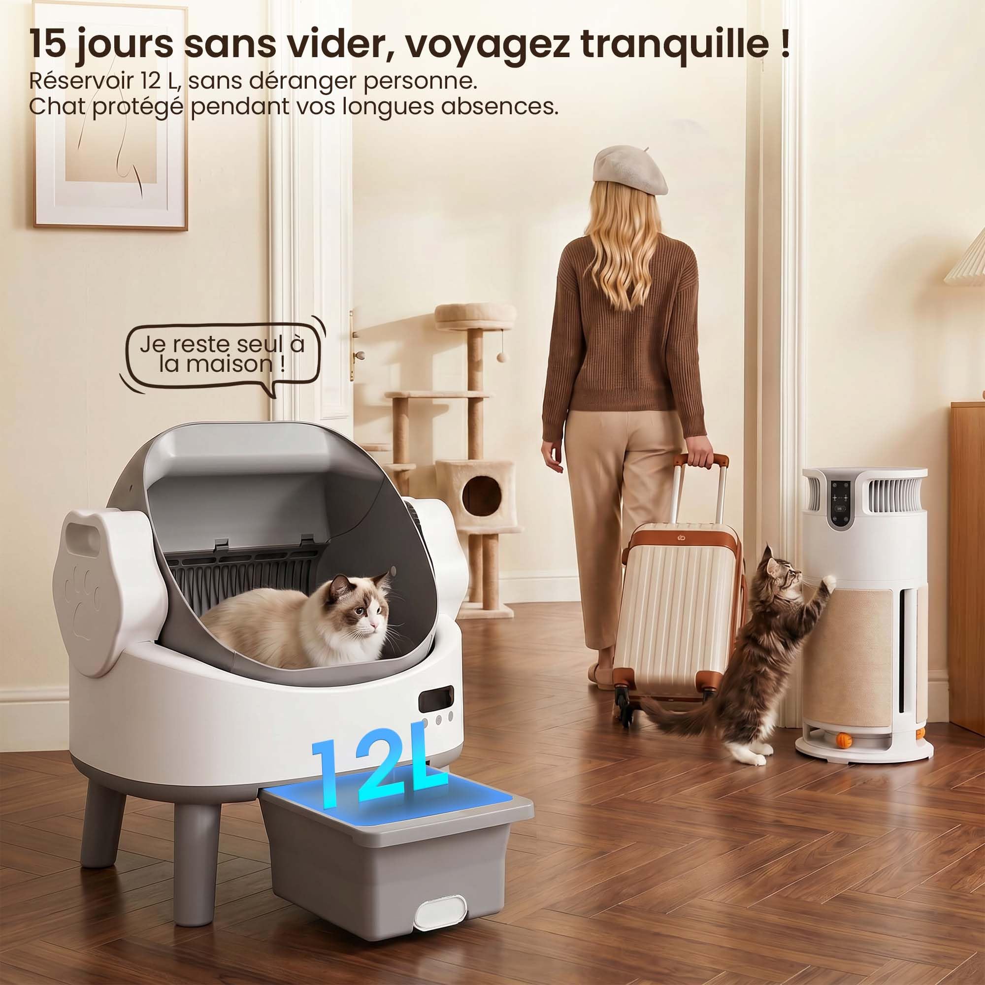 JUMMICO Litière Auto-nettoyante Grande capacité, litière électrique Automatique avec capteurs de sécurité quadruples, Utilisation Facile & contrôle des odeurs, pour Grands Chats jusqu'à 10 kg