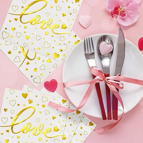 Miniatura 4 de Whaline Paquete de 80 servilletas para el día de San Valentín servilletas desechables doradas con estampado de corazón servilletas decorativas de
