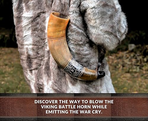 Miniatura 6 de NORSE EMPIRE Cuerno vikingo soplador con silbato de cuerno  corneta de cuerno de buey hecha a mano  sonido fuerte  cosplay nórdico, festivales,