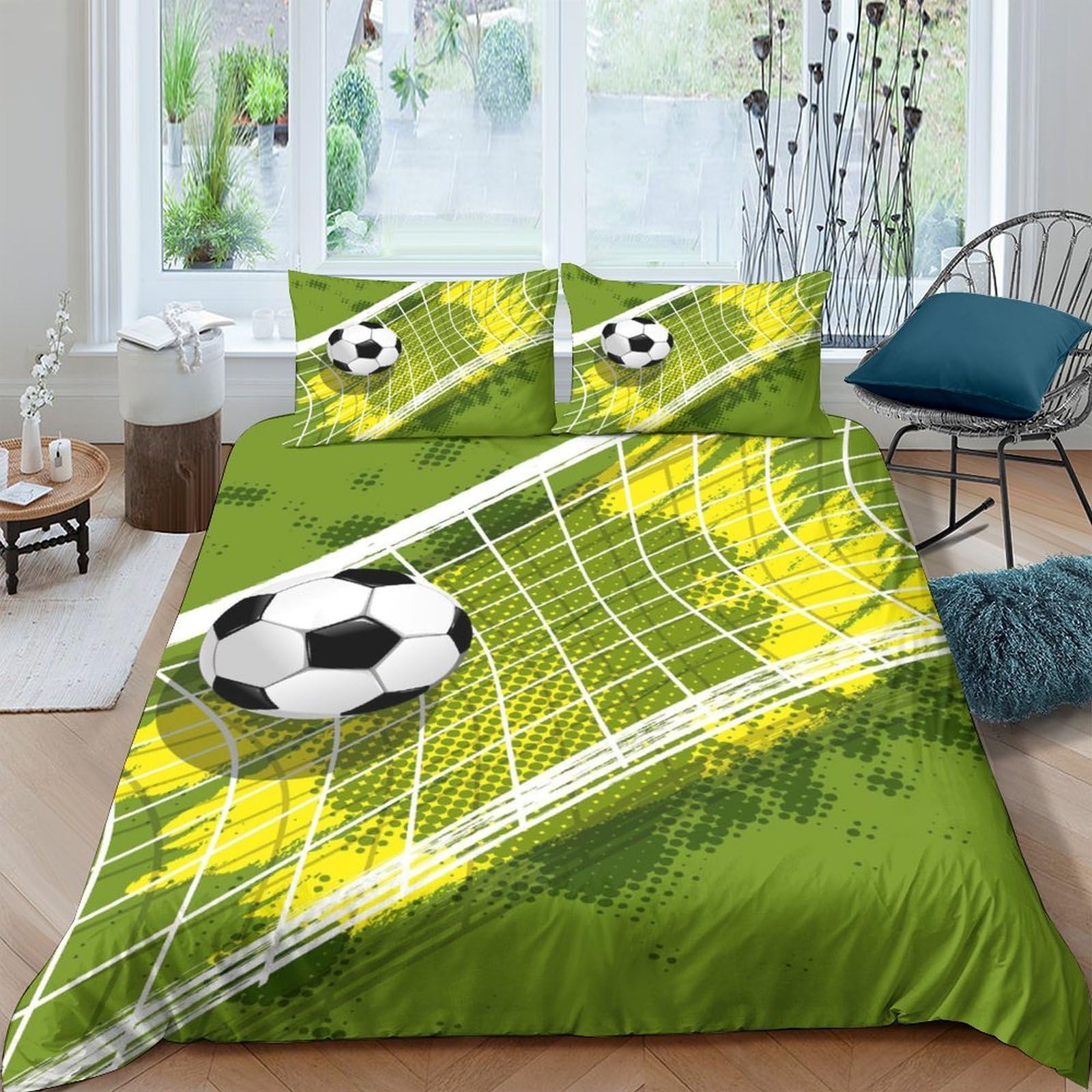 Ctjqhvkz Style-5 3D Printed Soccer Goal Fitted Sheet Microfiber Soft Breathable Football Net Bed Cover For Bedroom Dorm Decor Single（135X200cm）