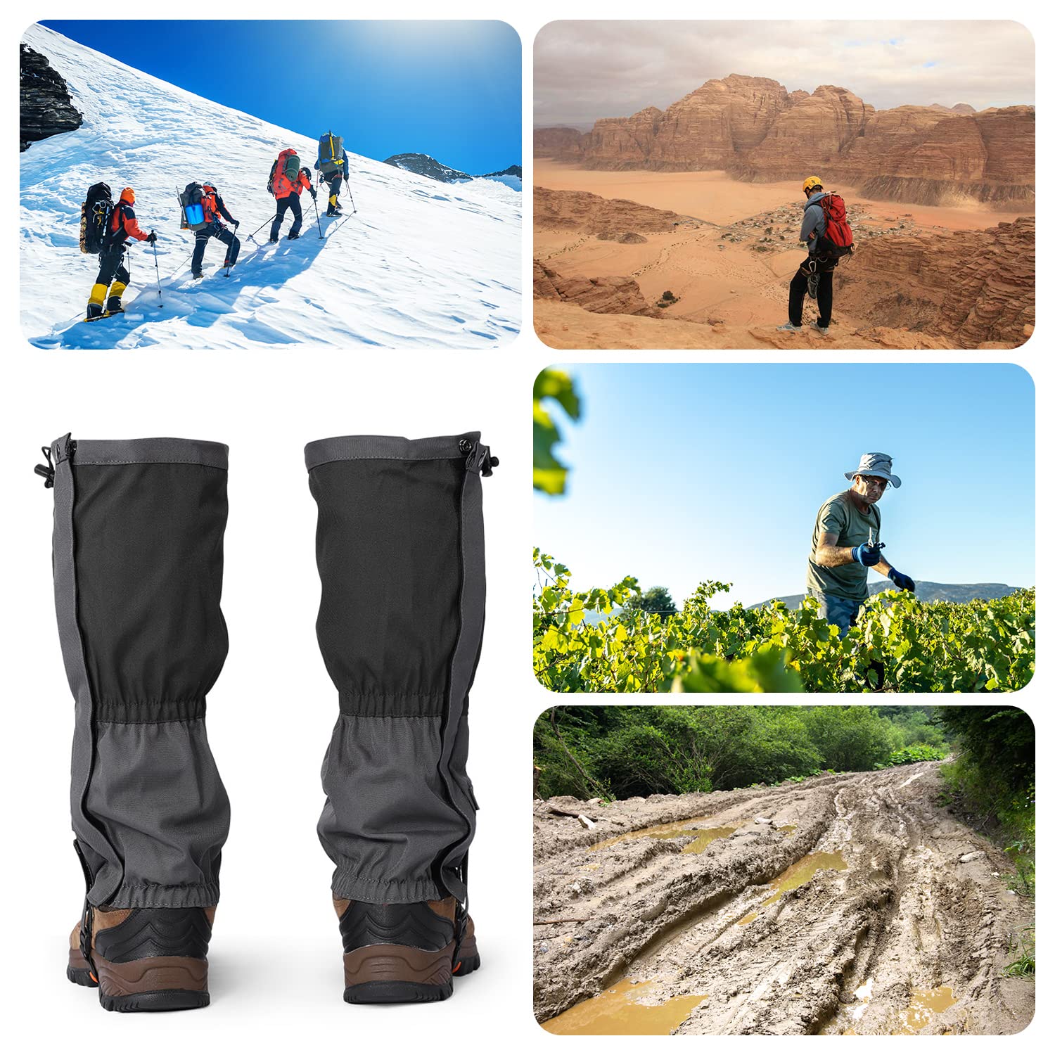 Polainas para Piernas de Nieve, 1 Par de Polainas Impermeables de Tela Oxford para Exteriores, a Prueba de Viento, para Senderismo, para Raquetas de Nieve, Escalada, Esquí, Motociclismo(Negro)