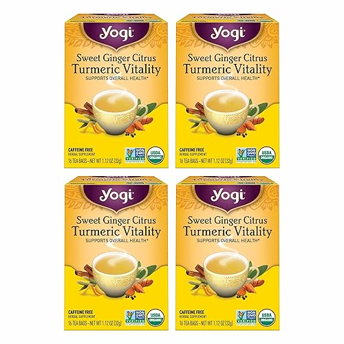 Yogi Tea Sweet Ginger Citrus Turmeric Vitality - 16 bolsas por paquete (4 paquetes) - Té orgánico de raíz de jengibre y cúrcuma - Apoya el bienestar