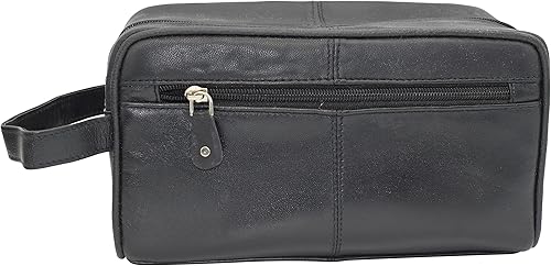 Miniatura 3 de Marshal Neceser de viaje de cuero genuino Dopp Kit organizador de viaje para hombres y mujeres, Negro -, Neceser