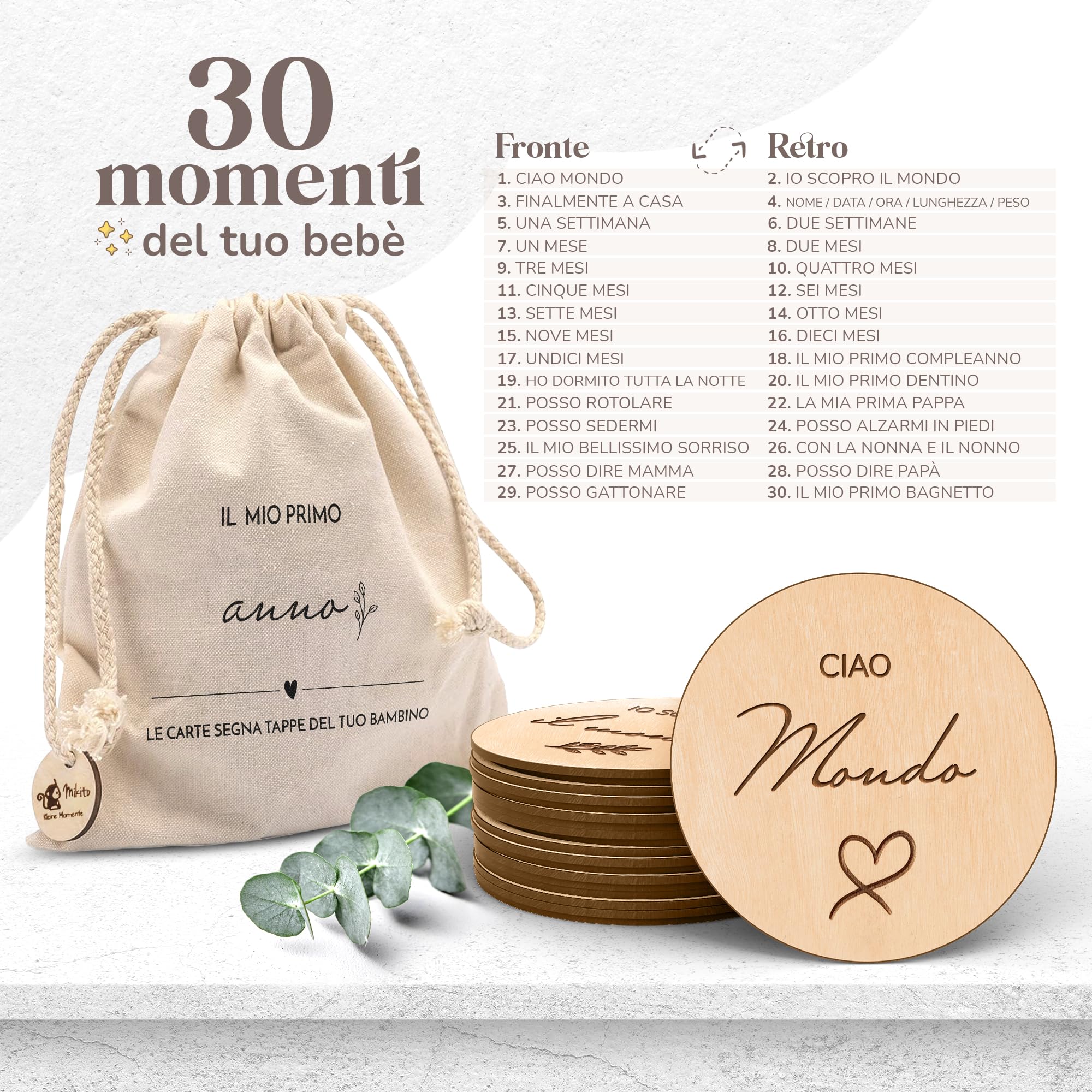 Mikito Milestone baby cards neonato in ITALIANO 30 Momenti Speciali del primo anno (primo dentino, prime parole) Cartoline traguardo bambino, idee regalo baby shower, Regalo nascita e battesimo