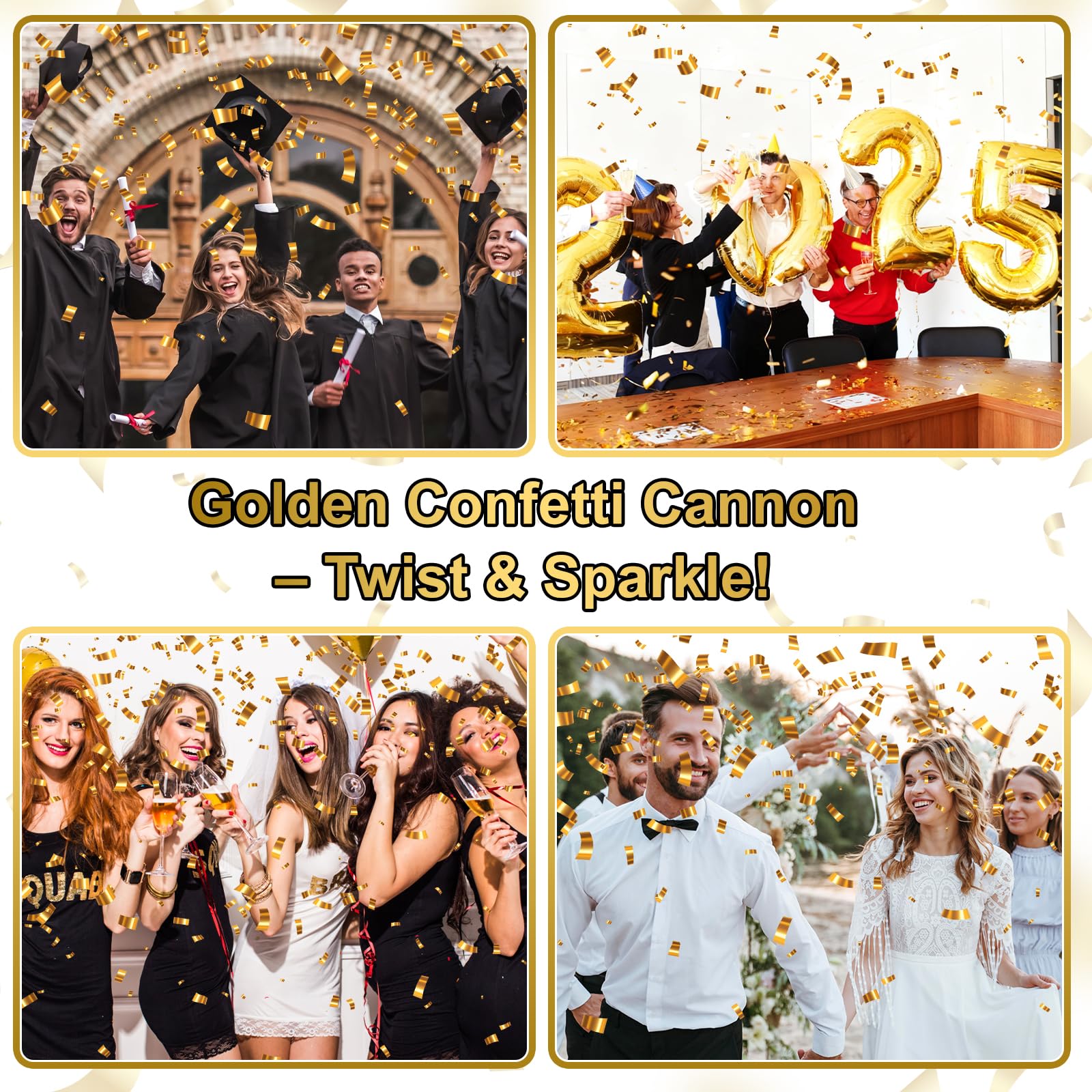 30,5 cm goldene Konfettikanone | 5 Stück Partykanonen für Hochzeiten, Neujahr, Abschlussfeiern, Jubiläen und jede Feier