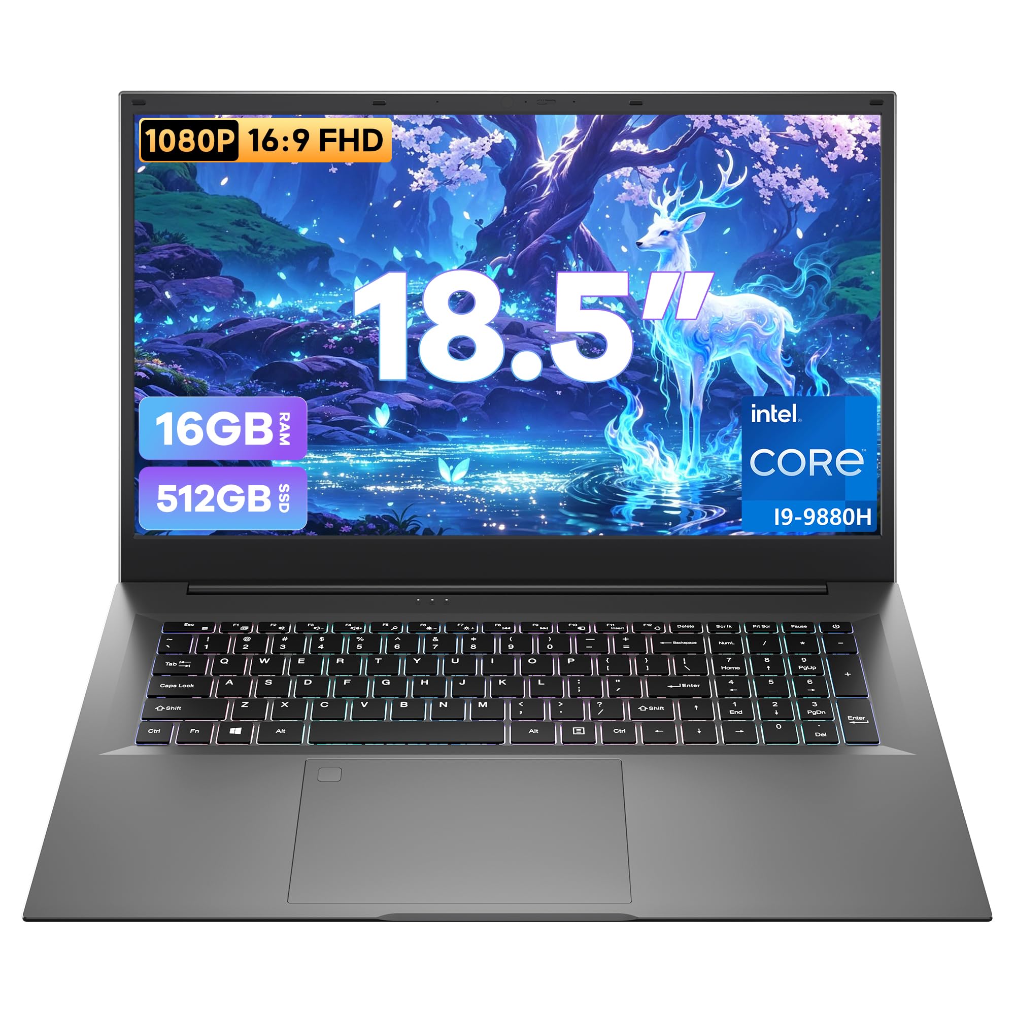 18.5 Inch Laptops, Core i9 CPU (Up to 4.8 GHz), 16GB RAM, 512GB SSD, WiFi-6 Charcoal gray