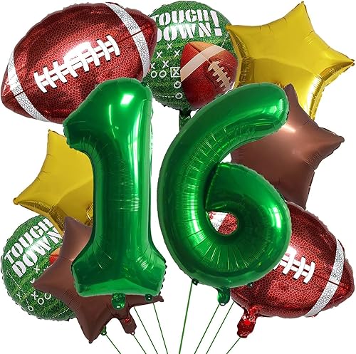 Juego de globos de fútbol americano para decoración de cumpleaños de 16 años, globos de rugby dorado y marrón, estrella de campo de rugby para
