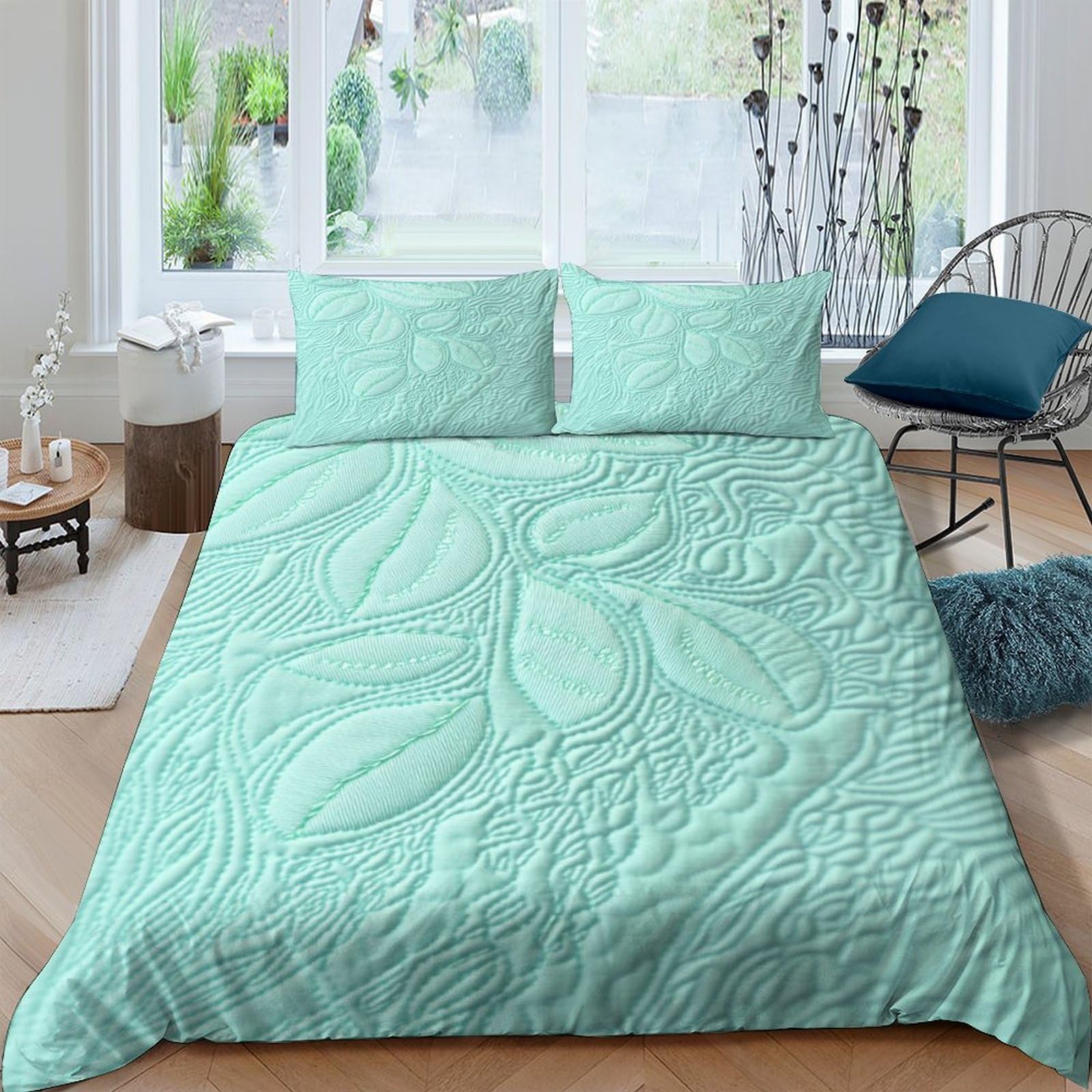 Ctjqhvkz Style-5 3D Printed Aqua Ripple Fitted Sheet Microfiber Soft Breathable Leaf Pattern Bed Cover For Bedroom Decor Protection Single（135X200cm）