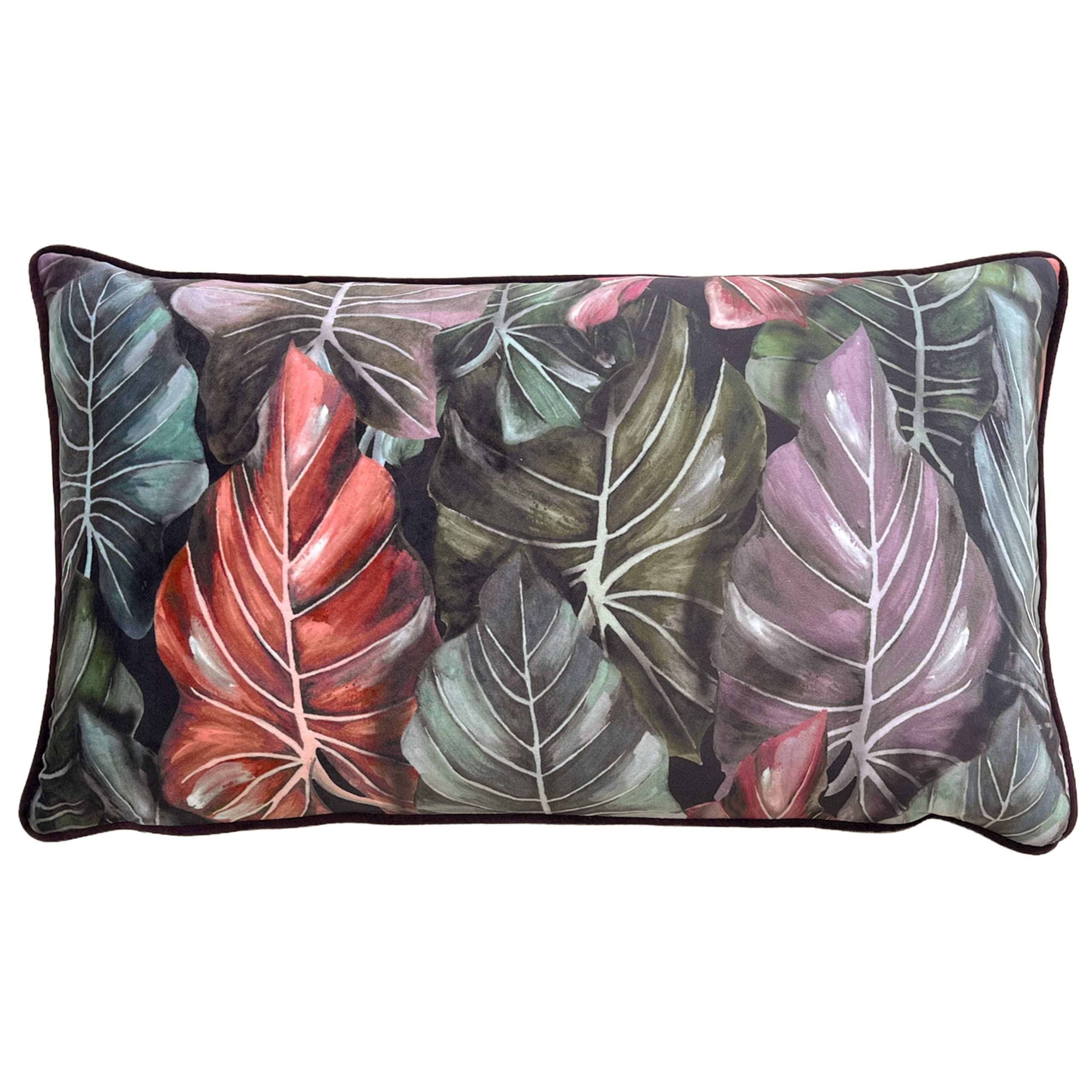 Wylder Mogori Leafage Digitally Printed Velvet Piped Feather Filled Cushion from B&Q