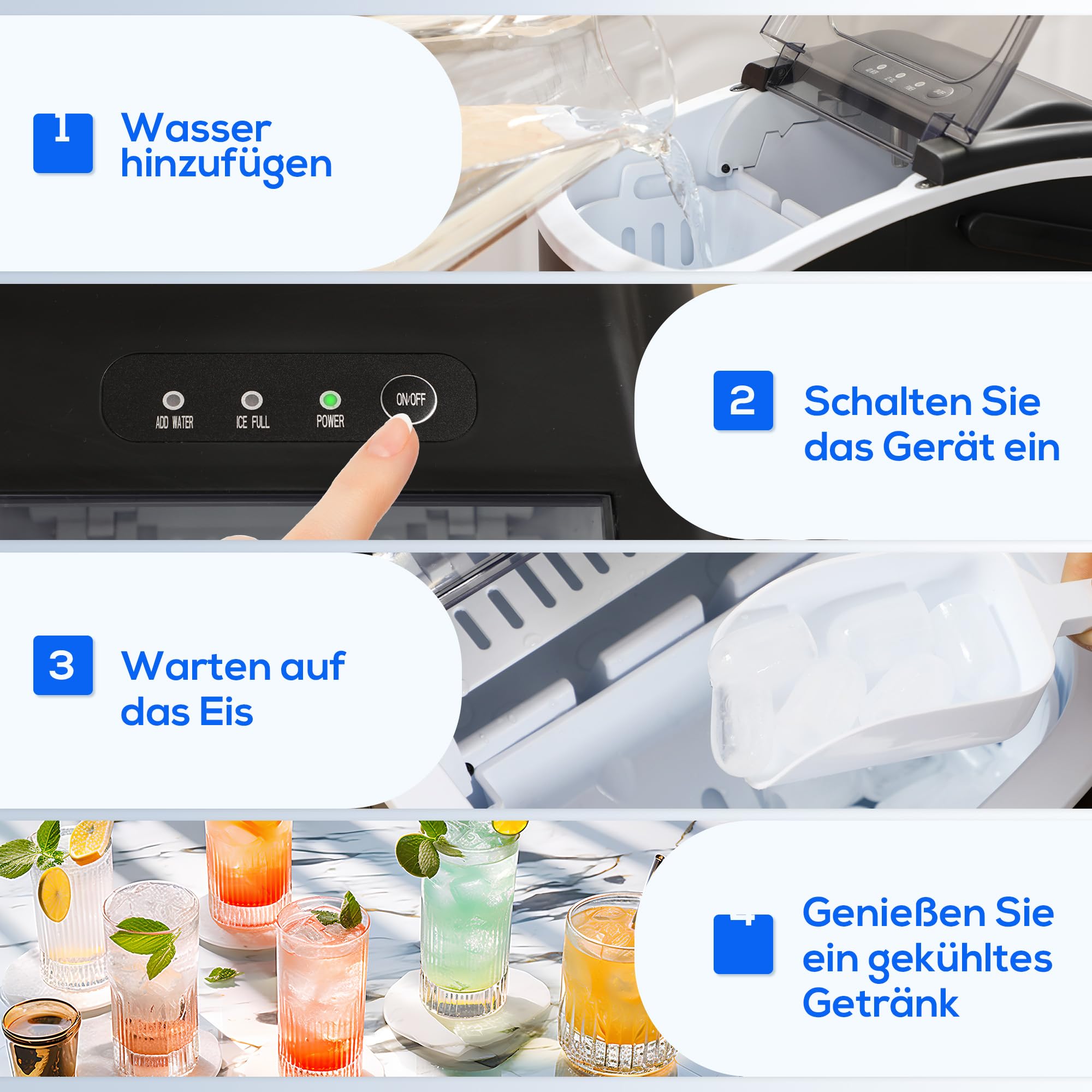 HOMCOM Eiswürfelmaschine, 12 kg/24h, 9 Eiswürfel in 6-12 Minuten, Selbstreinigender Eiswürfelbereiter mit Griff, Eisschaufel und Korb Ice Maker für Küche, RV, Camping